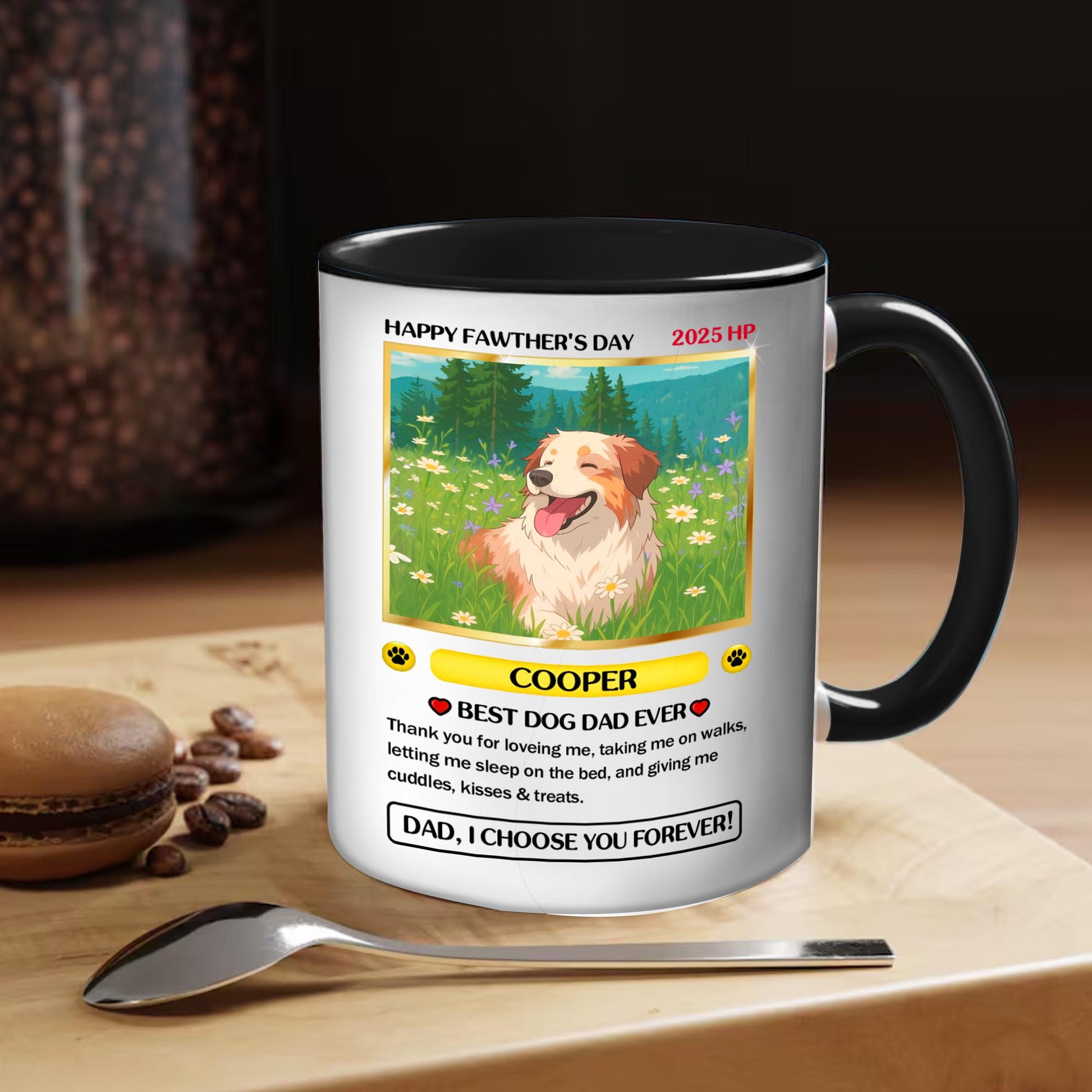 Personalized Pet Photo to Cartoon Trading Card Style Mug, Custom Dog Dad Mug for Father’s Day, Gift from Dog with Cus...