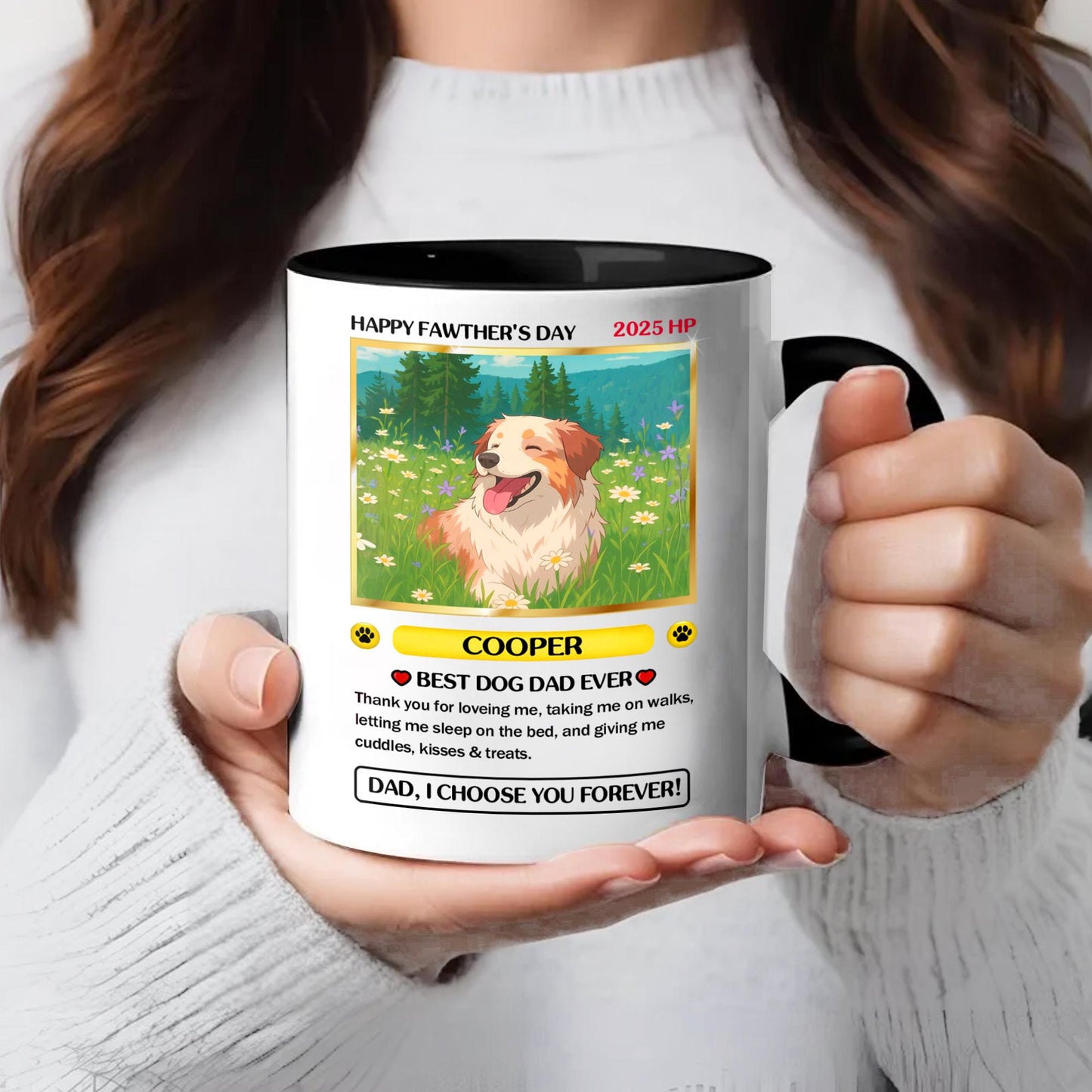 Personalized Pet Photo to Cartoon Trading Card Style Mug, Custom Dog Dad Mug for Father’s Day, Gift from Dog with Cus...