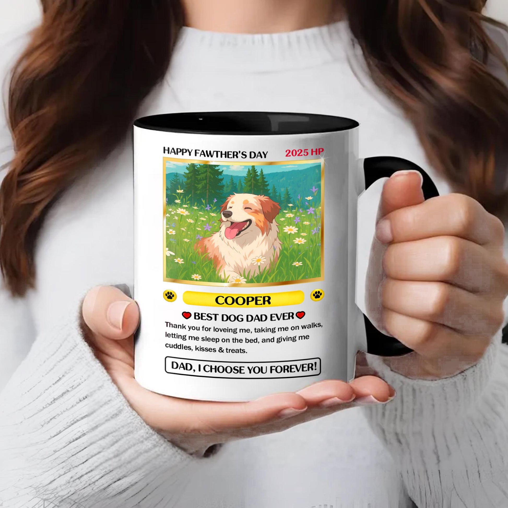 Personalized Pet Photo to Cartoon Trading Card Style Mug, Custom Dog Dad Mug for Father’s Day, Gift from Dog with Cus...