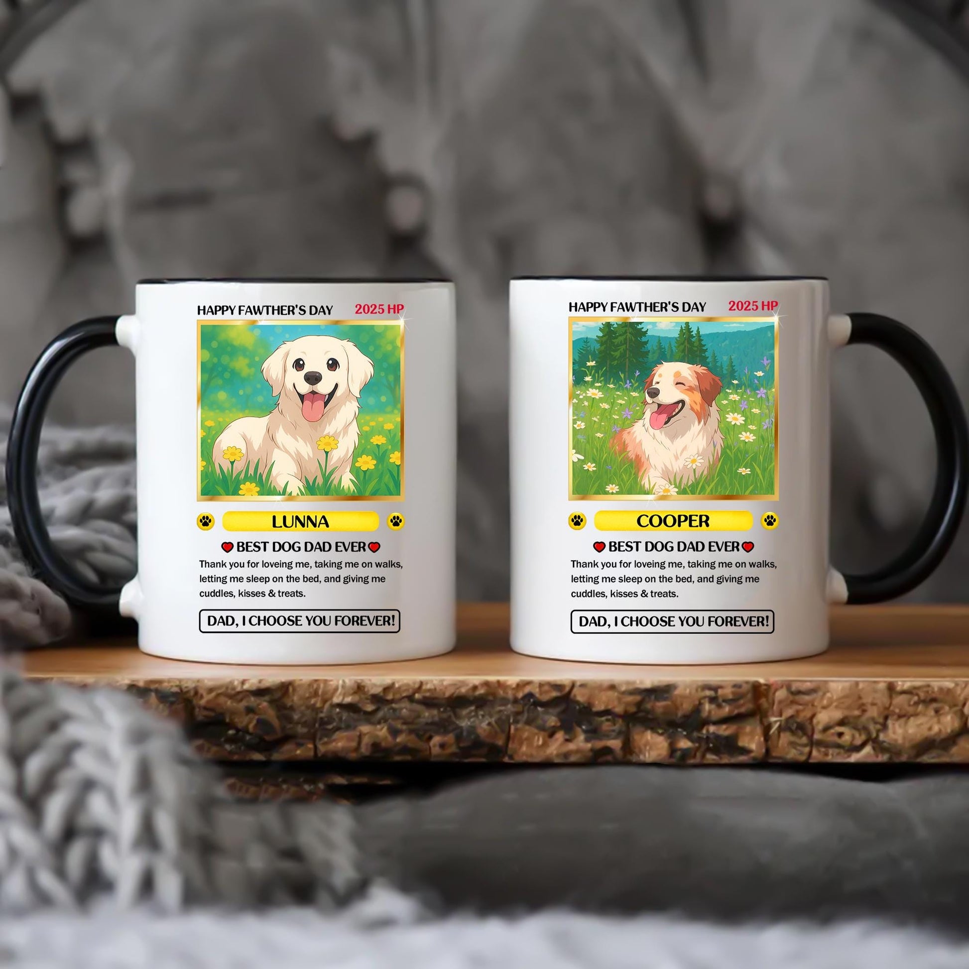 Personalized Pet Photo to Cartoon Trading Card Style Mug, Custom Dog Dad Mug for Father’s Day, Gift from Dog with Cus...