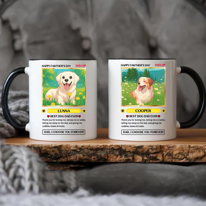Personalized Pet Photo to Cartoon Trading Card Style Mug, Custom Dog Dad Mug for Father’s Day, Gift from Dog with Cus...