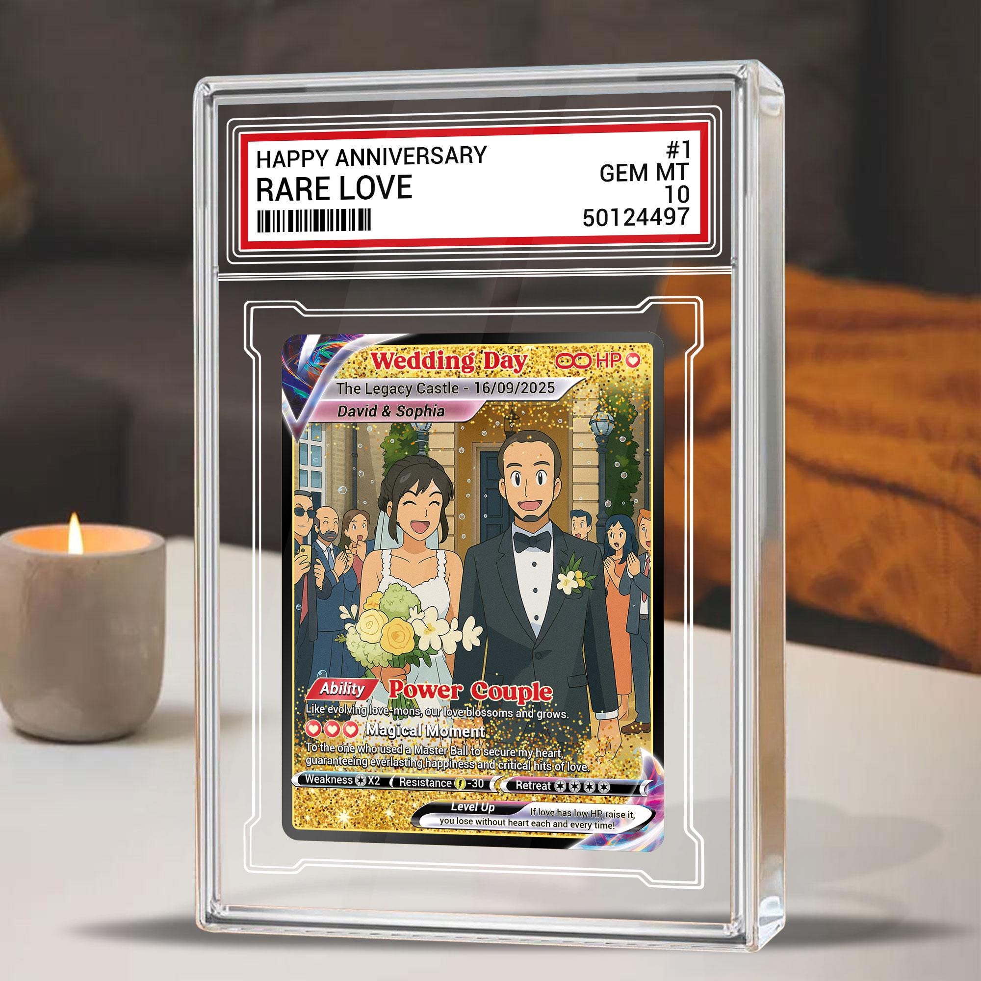 Custom Photo Couple Trading Card Gift, Anime-Inspired Wedding Keepsake, Personalized Acrylic Block, Couple Pokemo Fan...