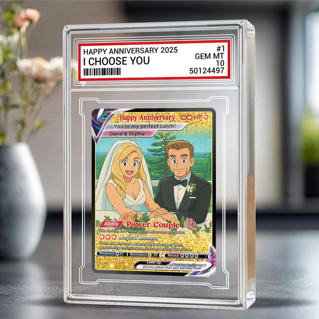 Custom Photo Couple Trading Card Gift, Anime-Inspired Wedding Keepsake, Couple Pokemo Fans, Personalized Acrylic Bloc...