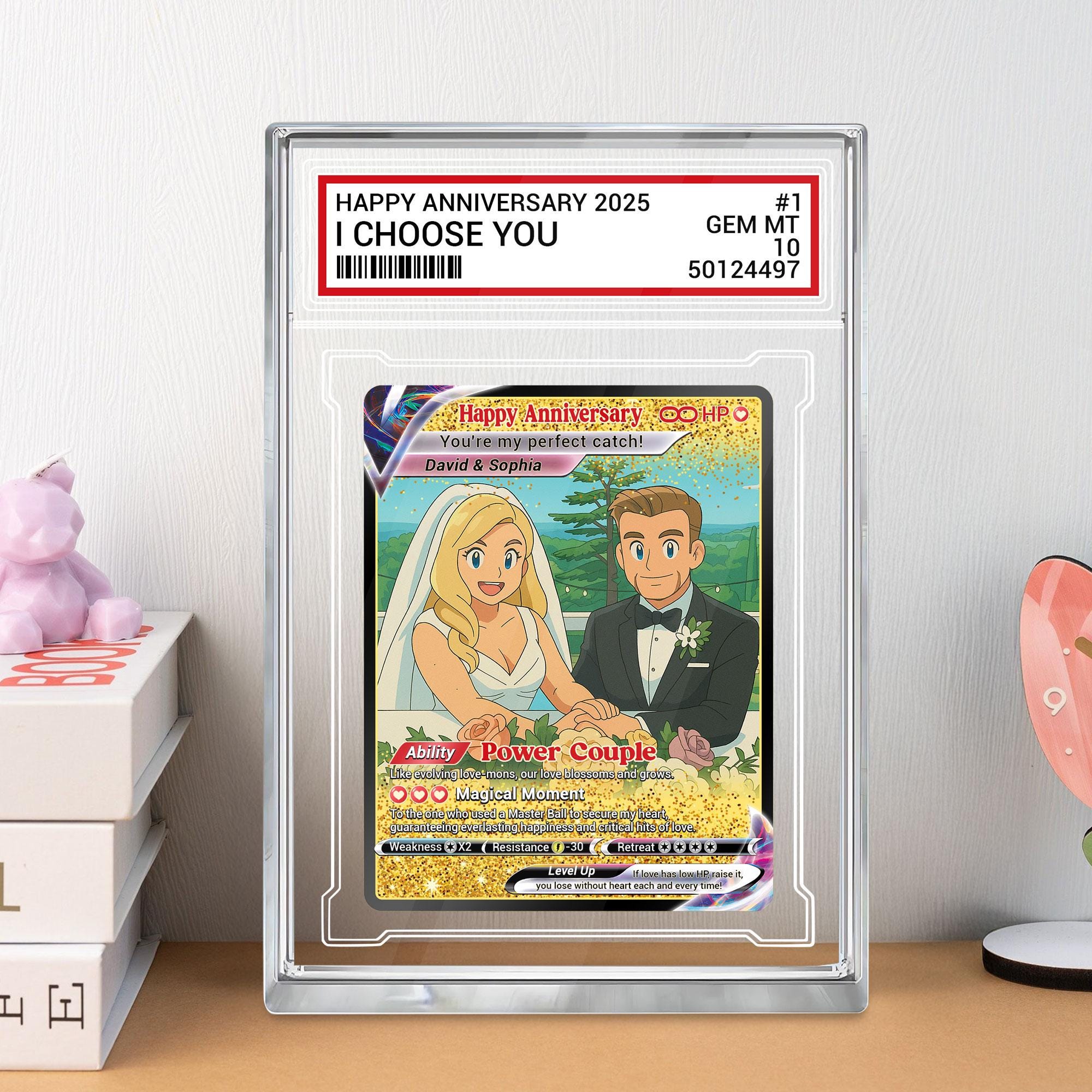 Custom Photo Couple Trading Card Gift, Anime-Inspired Wedding Keepsake, Couple Pokemo Fans, Personalized Acrylic Bloc...