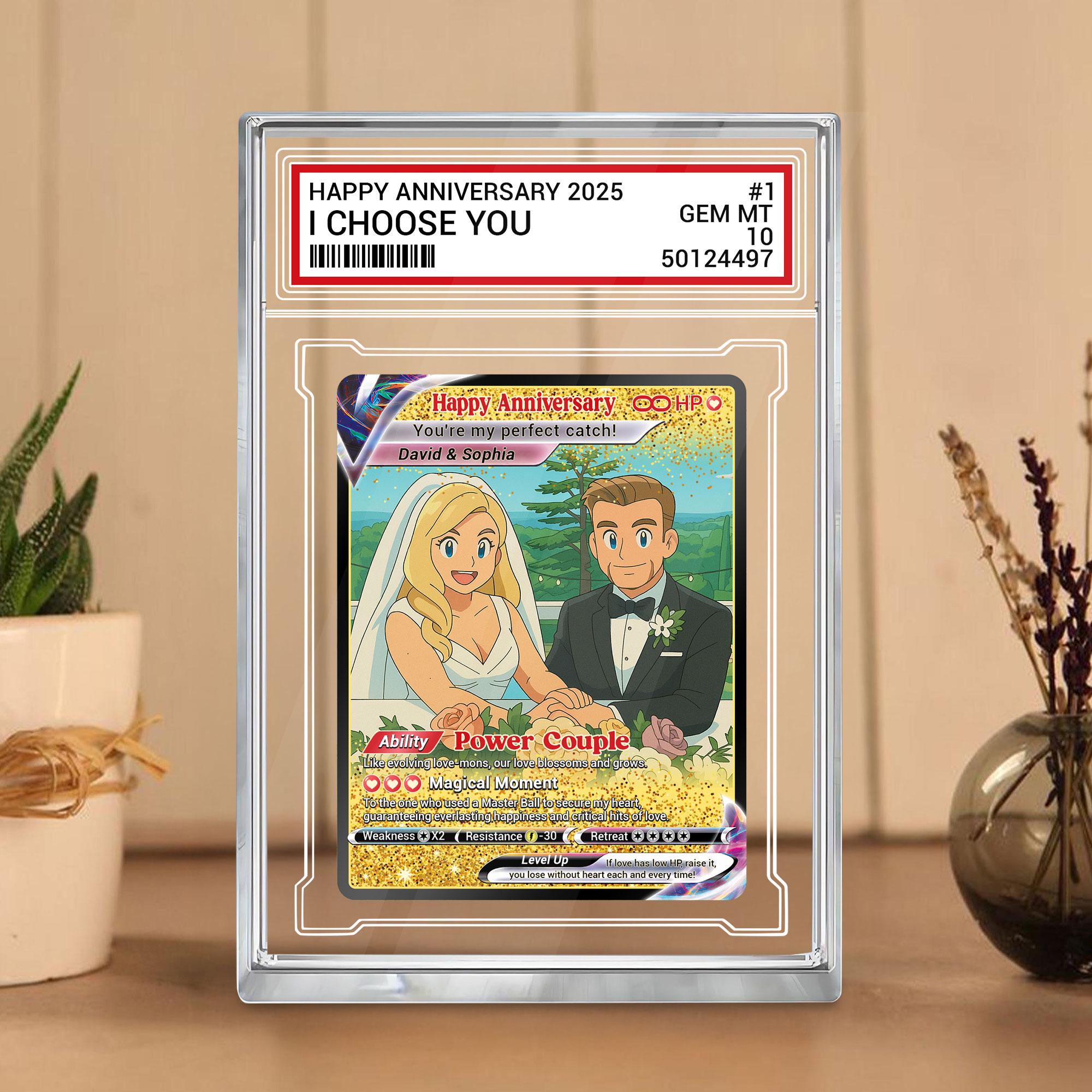 Custom Photo Couple Trading Card Gift, Anime-Inspired Wedding Keepsake, Couple Pokemo Fans, Personalized Acrylic Bloc...
