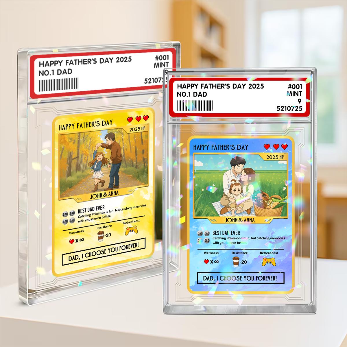 Custom Hologram Pokedad  Father's Day Card, Custom Photo Anime Trading Card, Gamer Dad Gift, 2D Effect Anime Card Box...