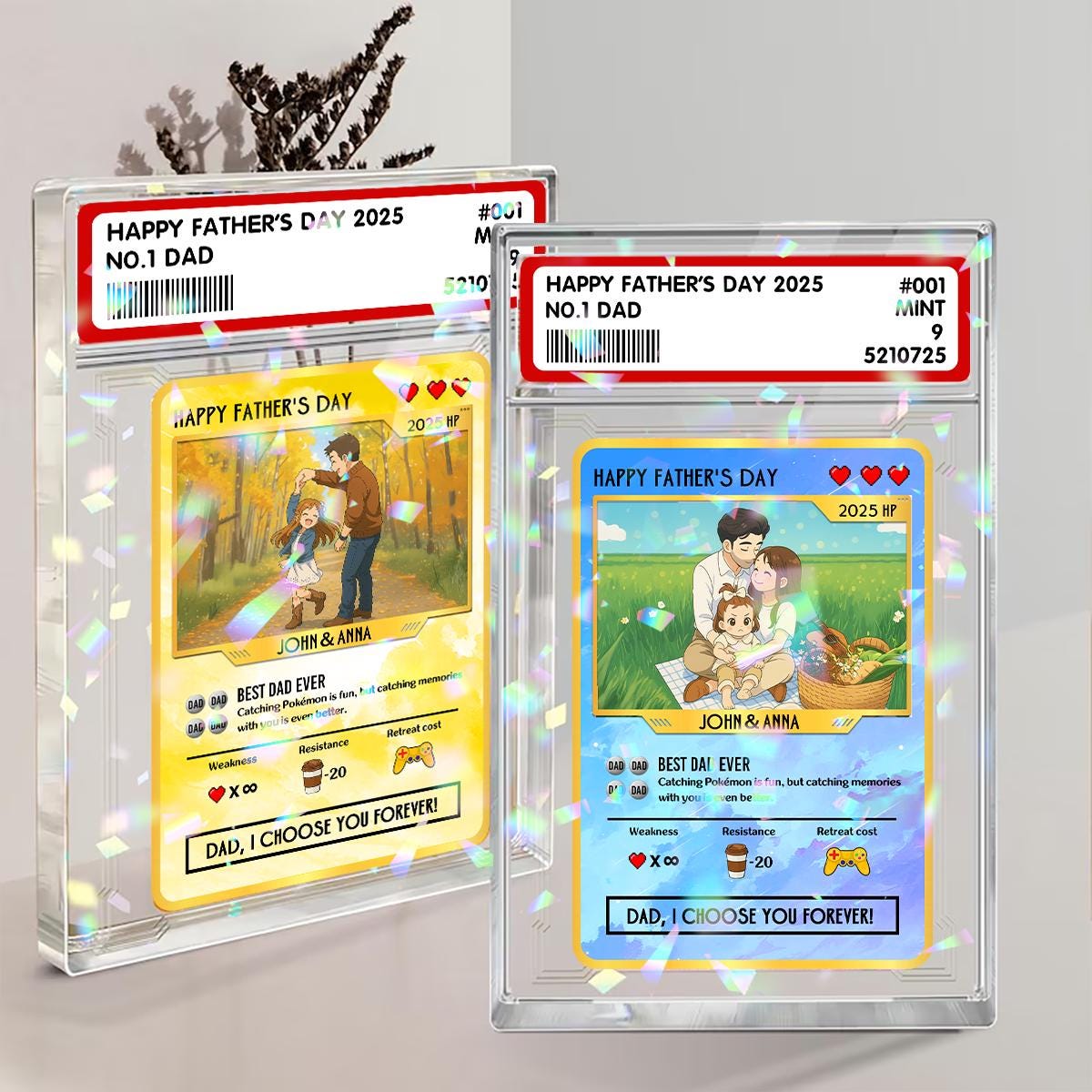 Custom Hologram Pokedad  Father's Day Card, Custom Photo Anime Trading Card, Gamer Dad Gift, 2D Effect Anime Card Box...