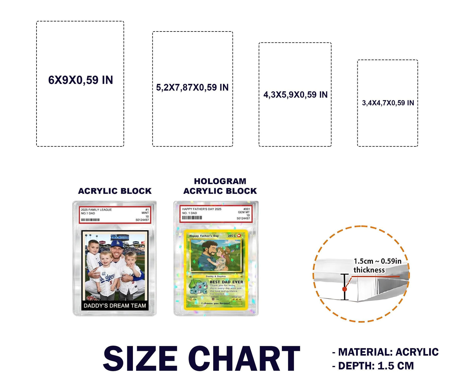 Personalized Family Photo Trading Card Acrylic Block – Father's Day Gift for Baseball Dad, #1 Dad Sports Keepsake, Cu...