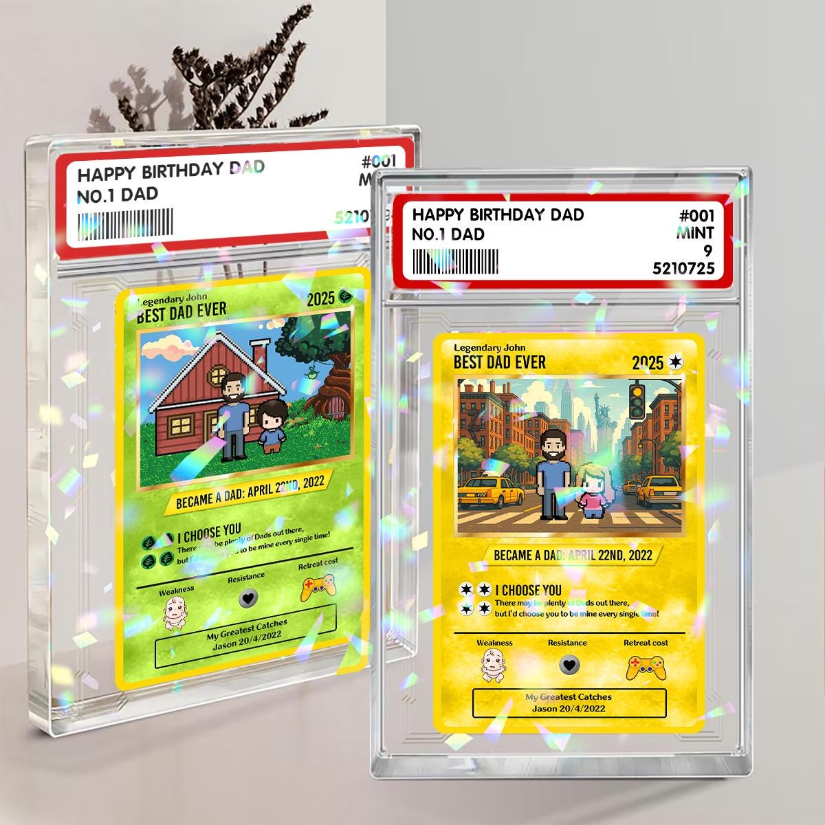 Personalized Poke Father's Day Card, Personalized Father's Day Anime Card, Best Dad Ever Hologram Card Anime-Inspired...