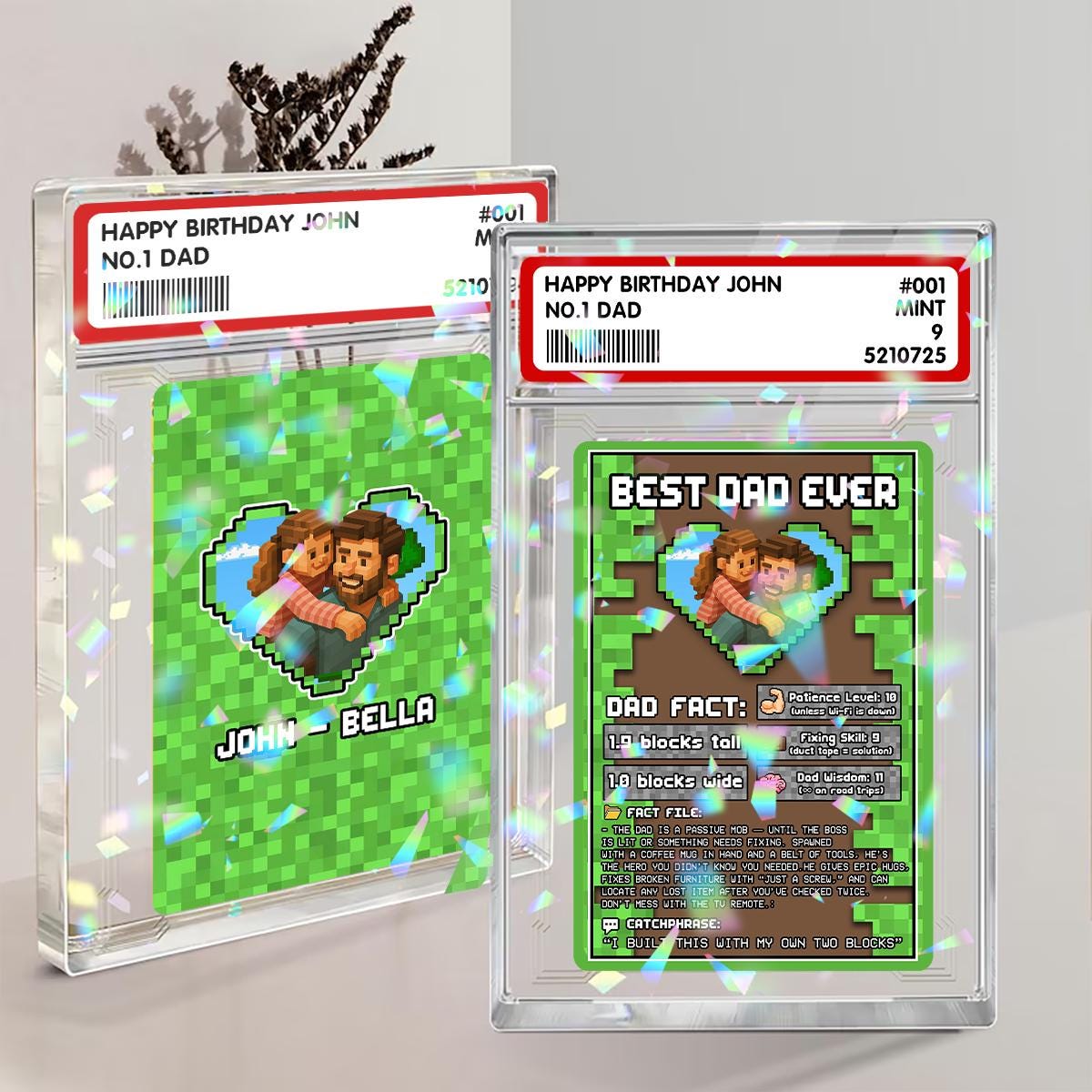 Personalized Father's Day Dadcraft Card, Custom Photo Dad And Kid Hologram Ornament, Best Dad Ever Gifts, Gamer Dadcr...