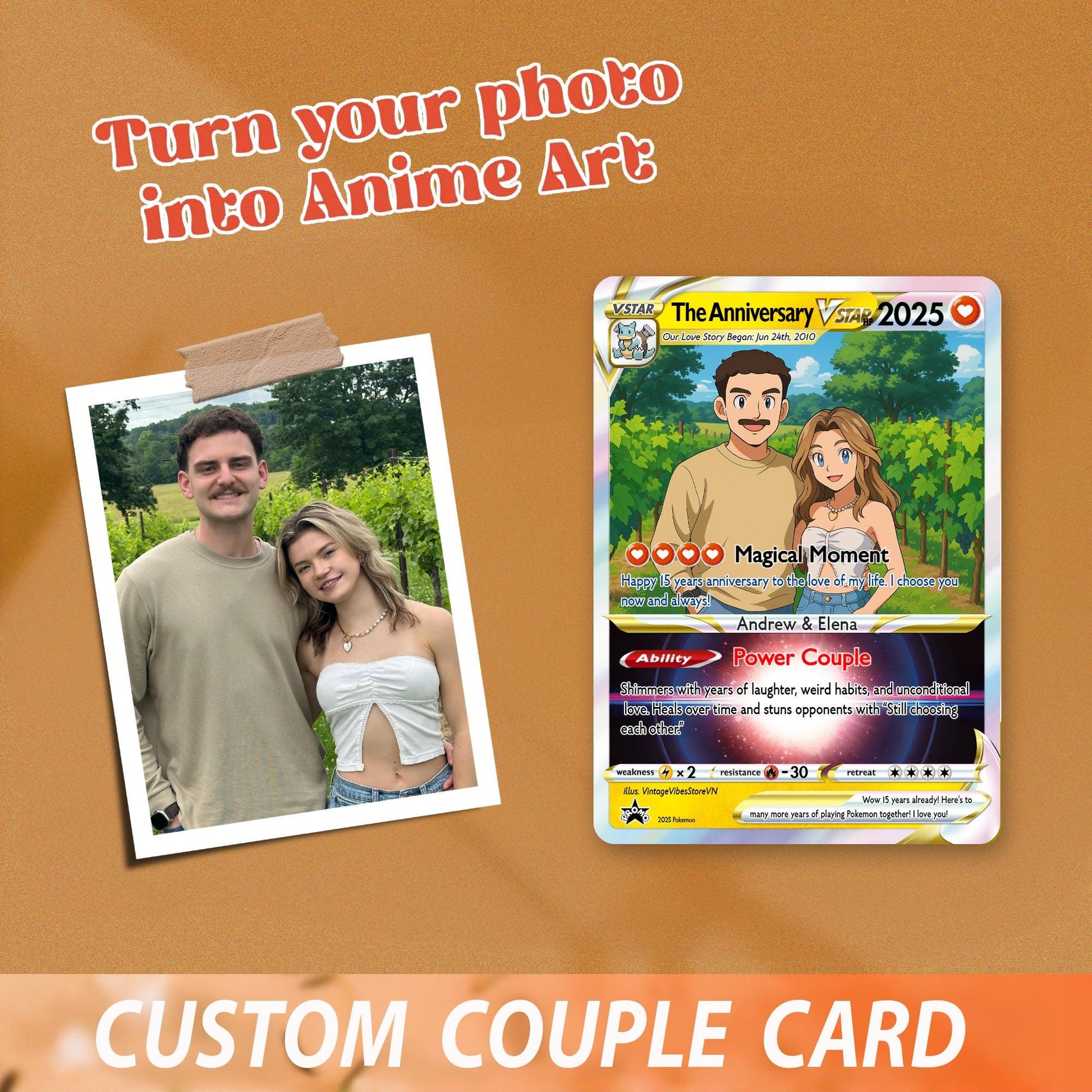 Personalized Pokemon Anniversary Card, Custom Photo Anime Wedding Card, Anniversary Gift, Gift for Him, Gift for Her,...