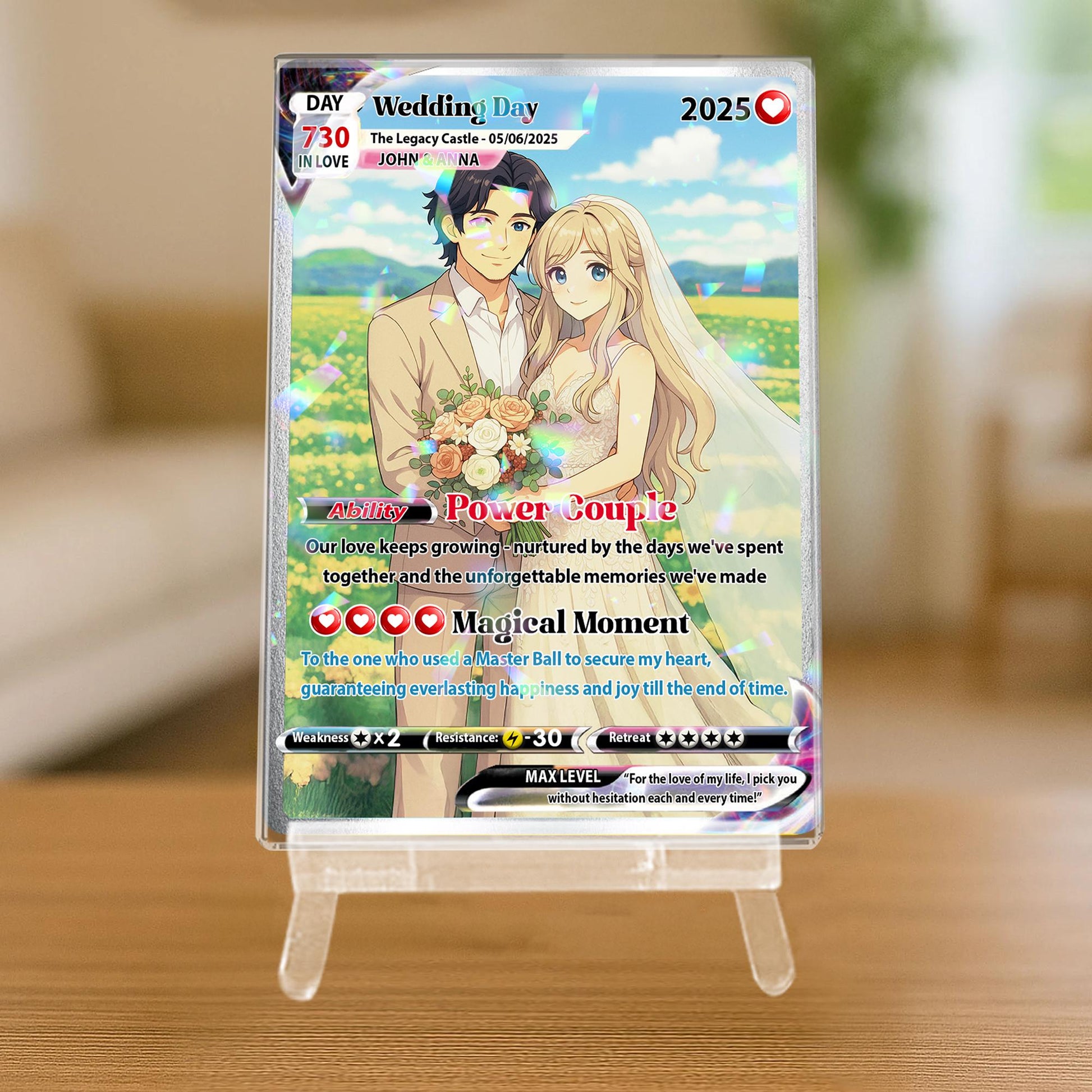 Custom Photo Anime Themed Sign for Anniversary, Personalized Poke Anniversary/Wedding Card, Hologram Acrylic Card for...