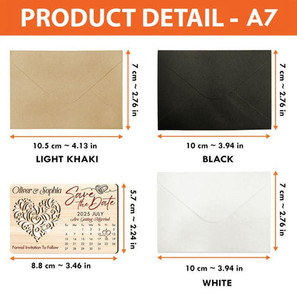 Custom Rustic Wooden Wedding Invitations with Free Envelopes, Personalized Wedding Date Calendar Keepsake, Special In...