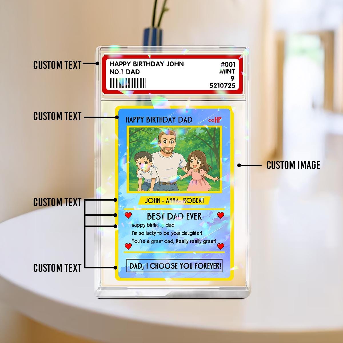 Personalized Father's Day Pokedad Card, Personalized Anime Acrylic Block for Dad, Custom Best Dad Ever Card, Foil Des...