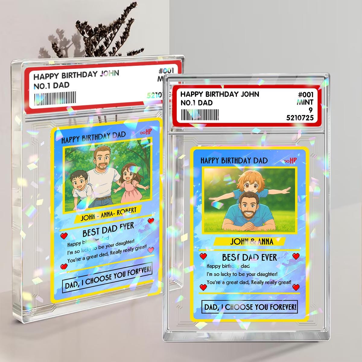 Personalized Father's Day Pokedad Card, Personalized Anime Acrylic Block for Dad, Custom Best Dad Ever Card, Foil Des...