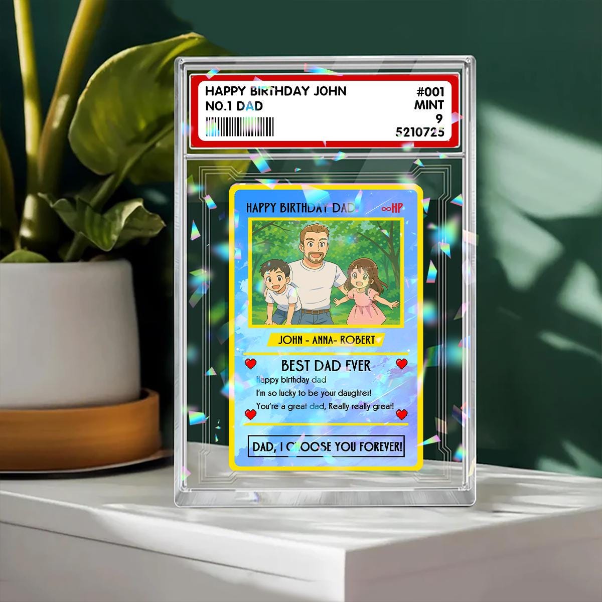 Personalized Father's Day Pokedad Card, Personalized Anime Acrylic Block for Dad, Custom Best Dad Ever Card, Foil Des...