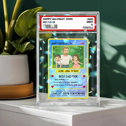 Personalized Father's Day Pokedad Card, Personalized Anime Acrylic Block for Dad, Custom Best Dad Ever Card, Foil Des...