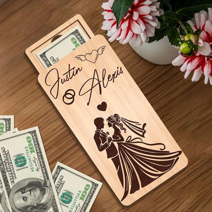 Custom Wooden Box for Money Envelope Wedding, Custom Wooden Money Gift Box with Name and Date, Wedding Gift Envelope ...
