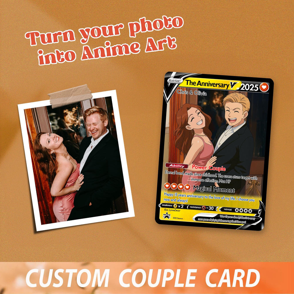 Custom Pokemon Anniversary Card, Personalized Anime Photo Wedding Card, Halloween Gift, Gift for Him, Engagement Gift, Valentine's Day Gift