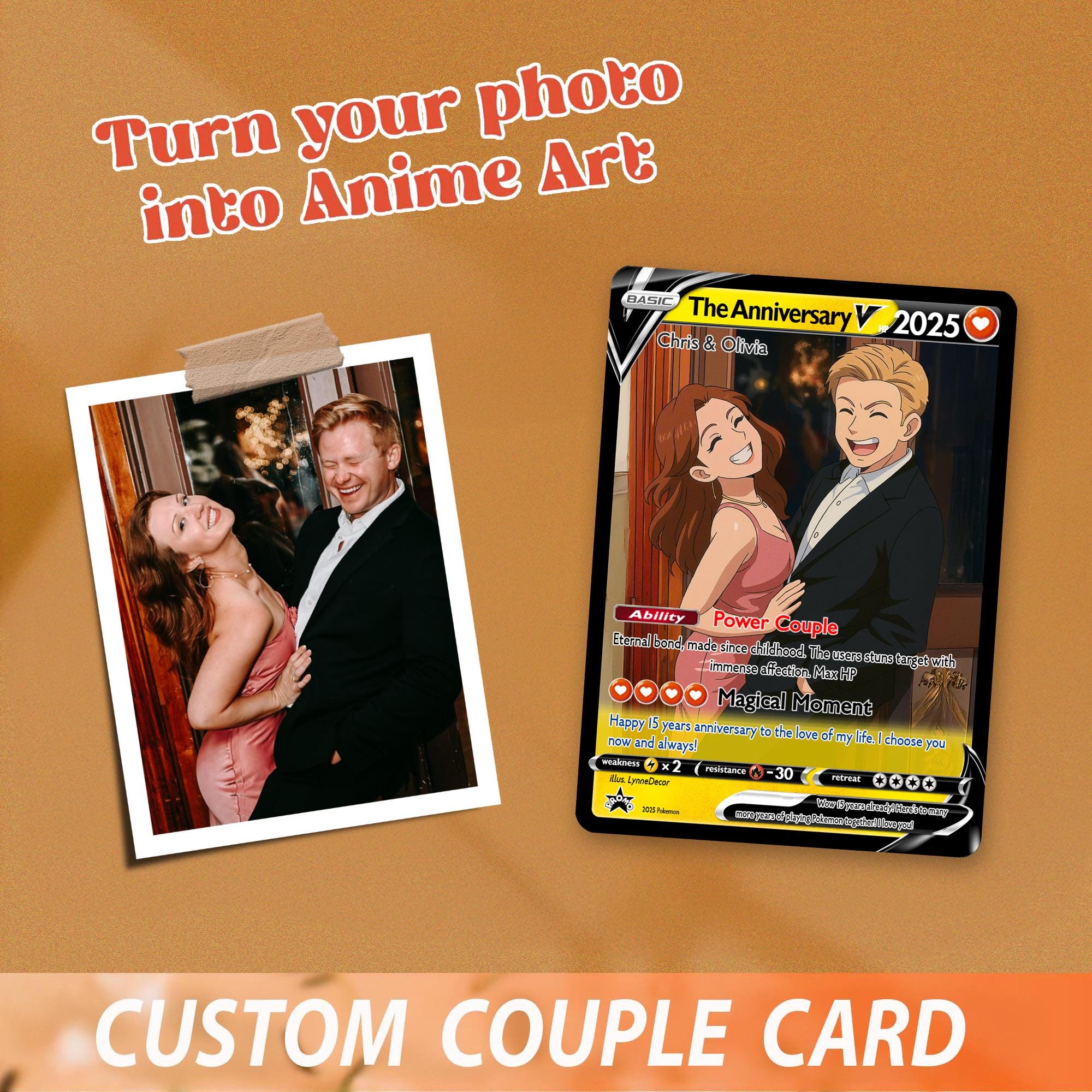 Custom Pokemon Anniversary Card, Personalized Anime Photo Wedding Card, Halloween Gift, Gift for Him, Engagement Gift, Valentine's Day Gift