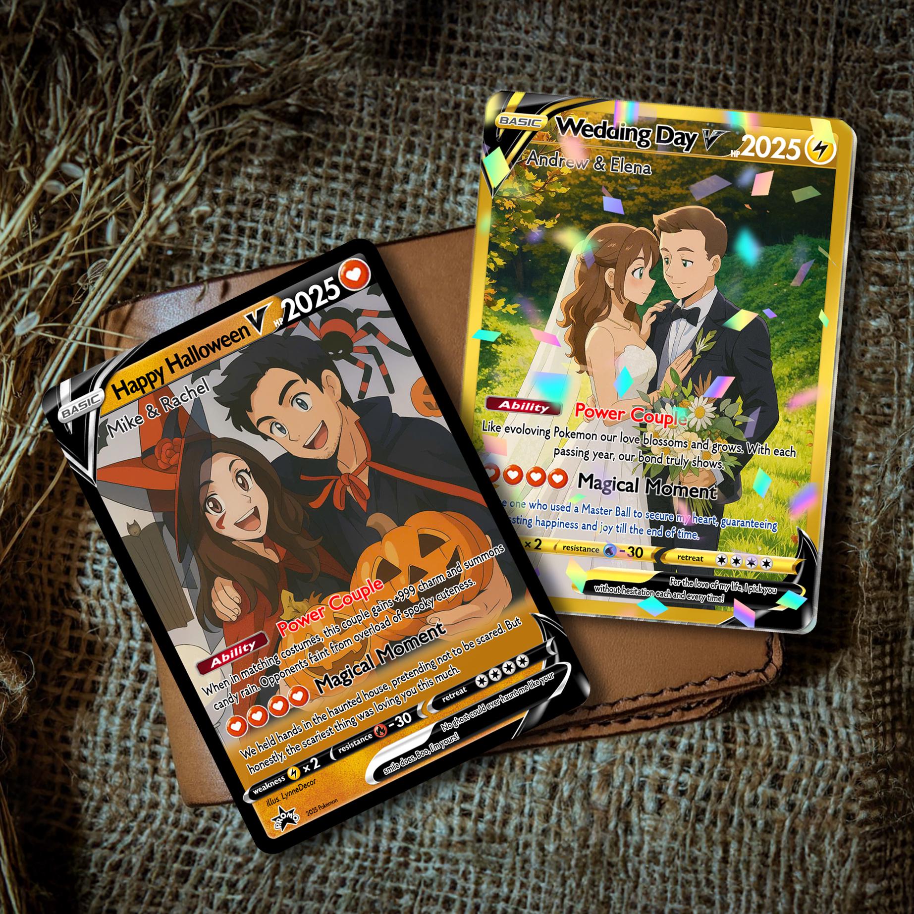 Custom Pokemon Anniversary Card, Personalized Anime Photo Wedding Card, Halloween Gift, Gift for Him, Engagement Gift, Valentine's Day Gift