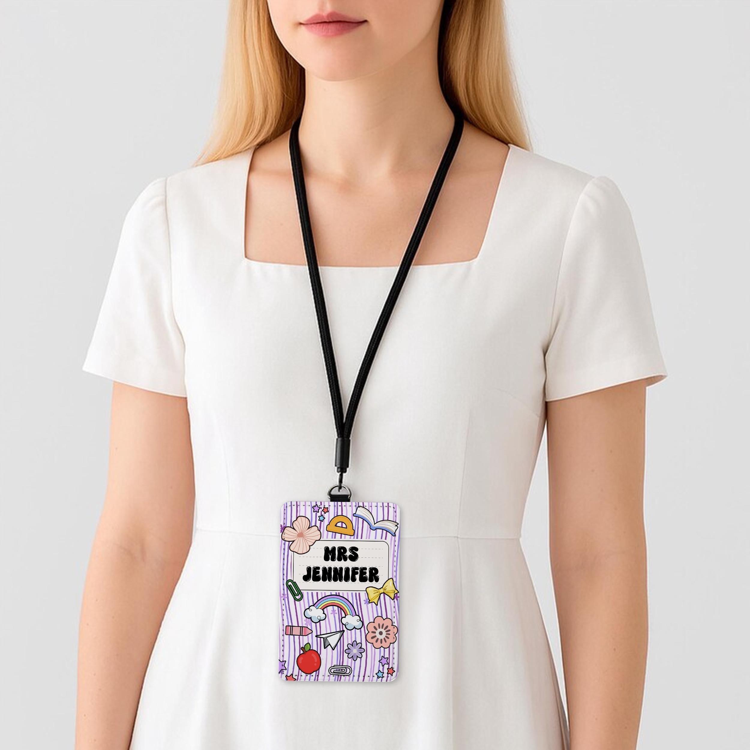 Teacher Gift Personalized ID Badge Holder Lanyard | Custom Pencil Teacher Lanyard | Back to School Educator Gift | Teacher School Supplies