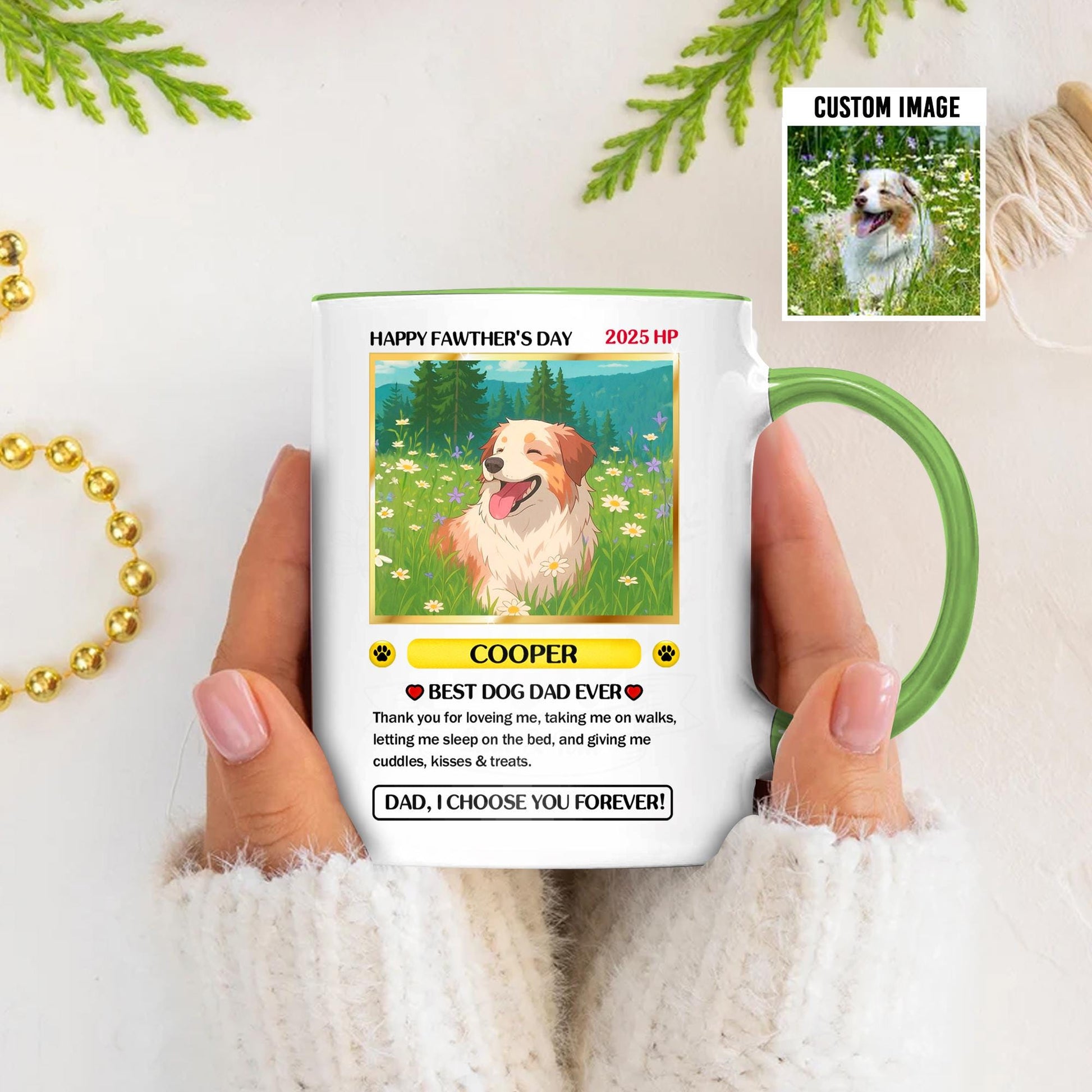 Personalized Pet Photo to Cartoon Trading Card Style Mug, Custom Dog Dad Mug for Father’s Day, Gift from Dog with Cus...