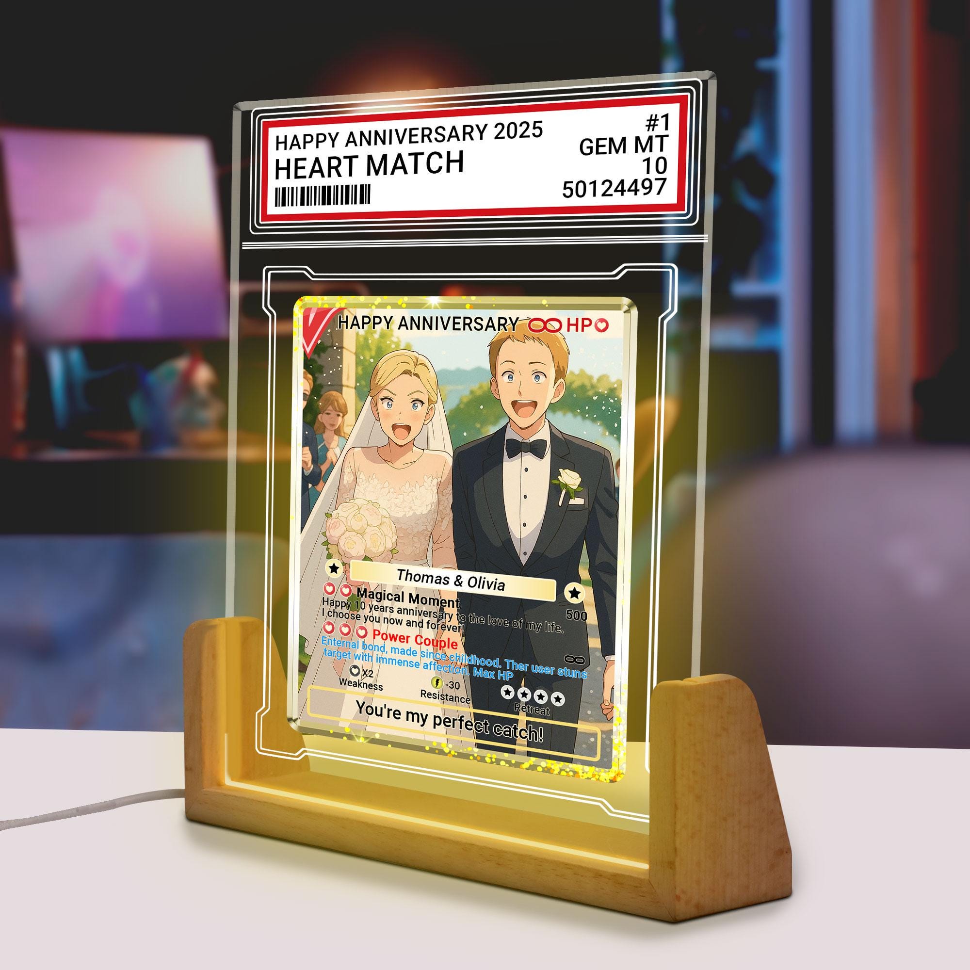 Photo Couple Trading Card Style Night Light, Custom Name, Personalized Photo Acrylic Plaque, Bedroom Decor,LED Night ...