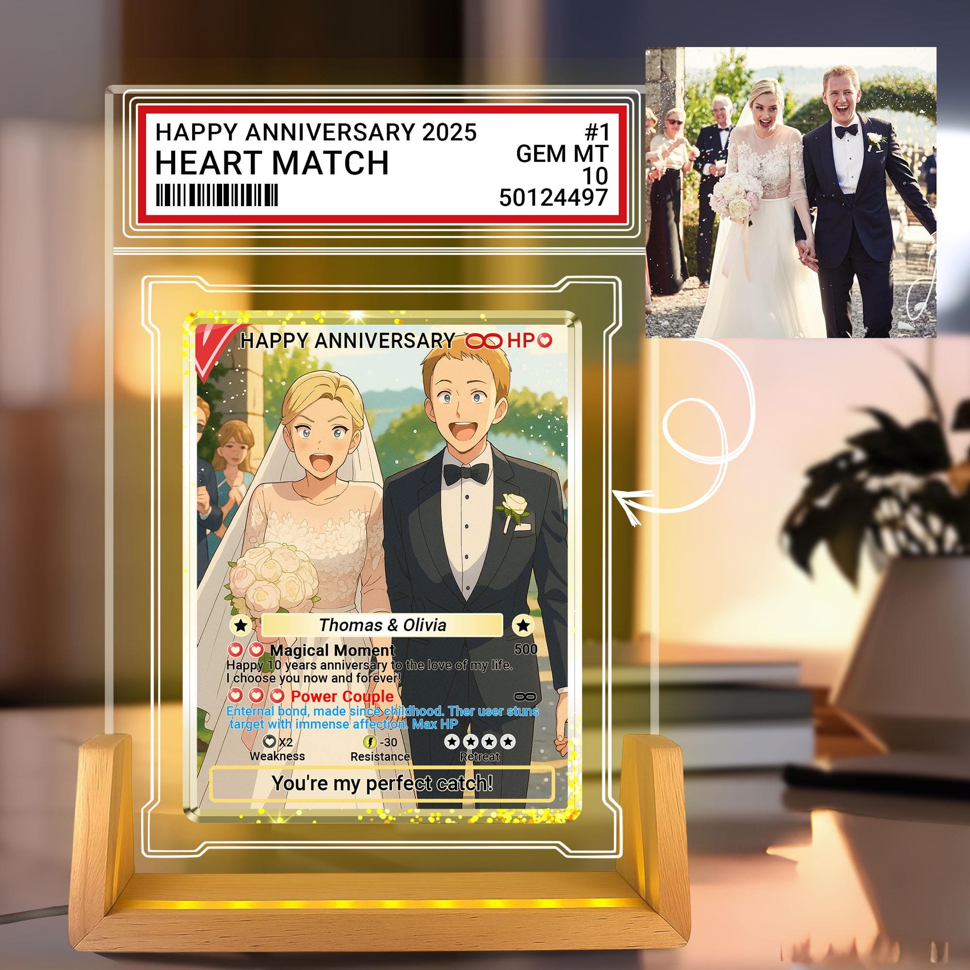 Photo Couple Trading Card Style Night Light, Custom Name, Personalized Photo Acrylic Plaque, Bedroom Decor,LED Night ...