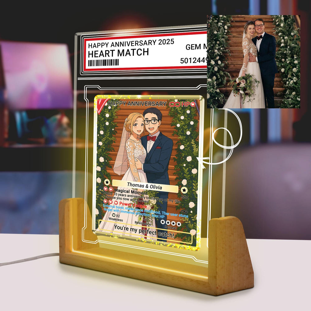 Photo Couple Trading Card Style Night Light, Custom Name, Personalized Photo Acrylic Plaque, Bedroom Decor,LED Night ...