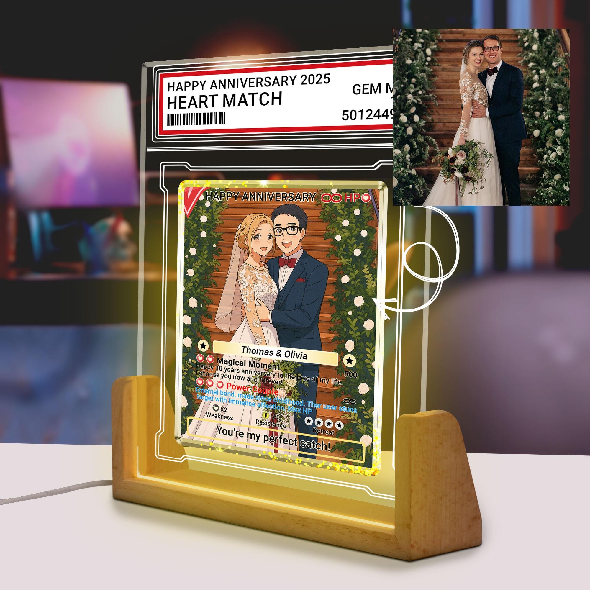 Photo Couple Trading Card Style Night Light, Custom Name, Personalized Photo Acrylic Plaque, Bedroom Decor,LED Night ...