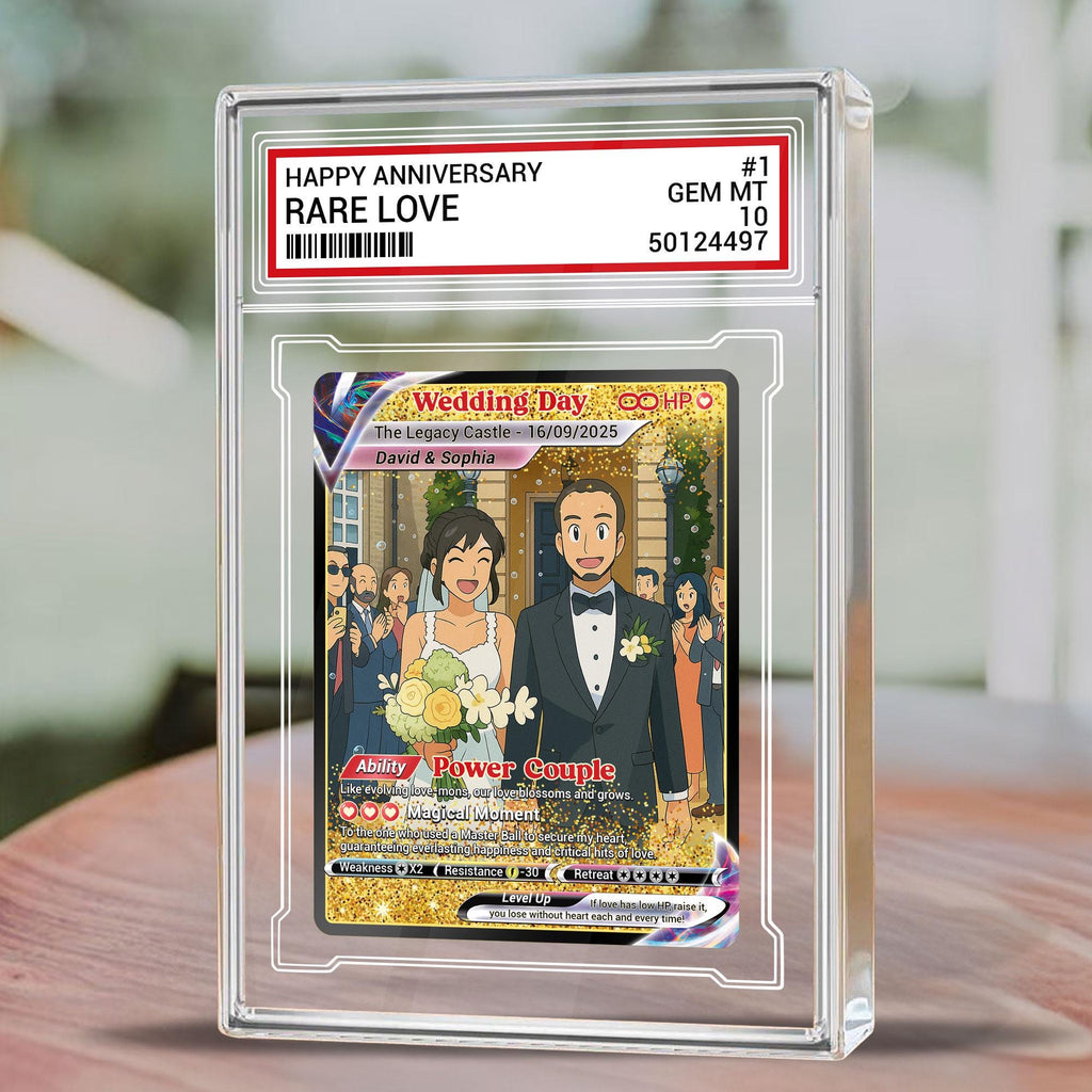 Custom Photo Couple Trading Card Gift, Anime-Inspired Wedding Keepsake, Personalized Acrylic Block, Couple Pokemo Fan...
