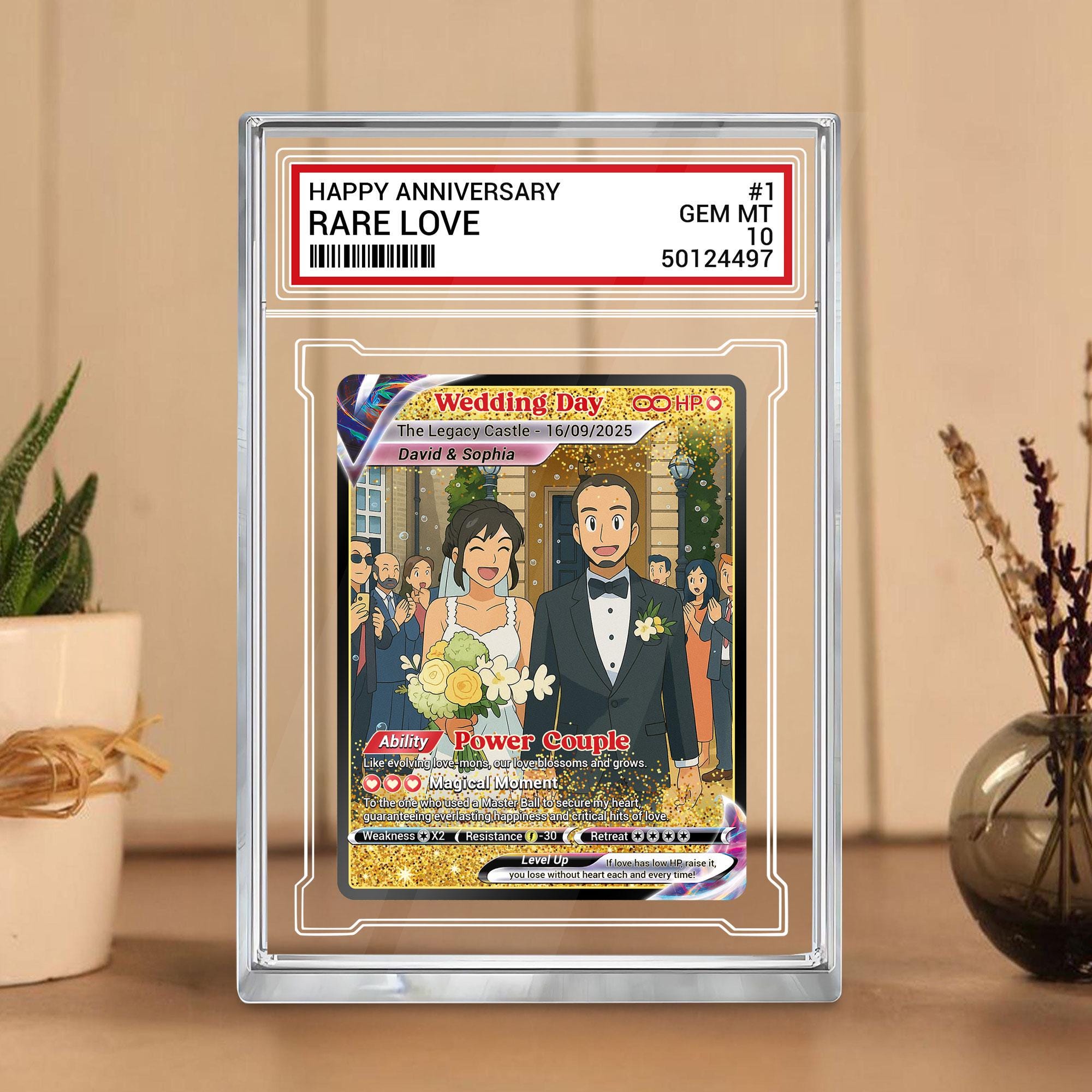 Custom Photo Couple Trading Card Gift, Anime-Inspired Wedding Keepsake, Personalized Acrylic Block, Couple Pokemo Fan...