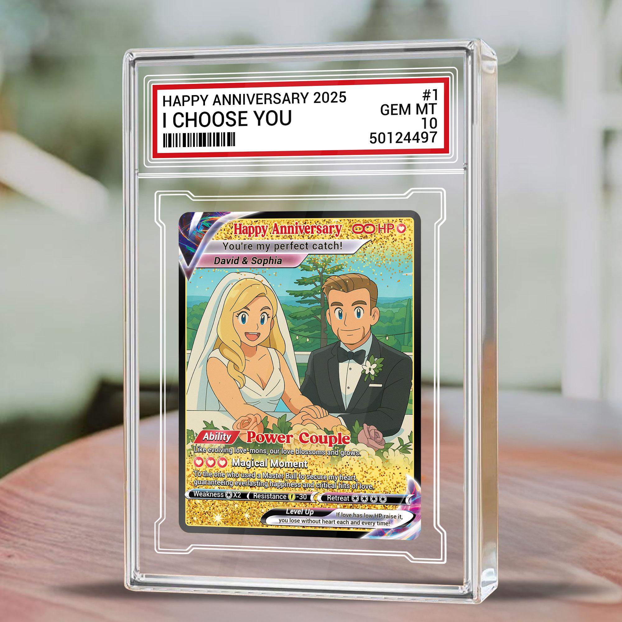 Custom Photo Couple Trading Card Gift, Anime-Inspired Wedding Keepsake, Couple Pokemo Fans, Personalized Acrylic Bloc...