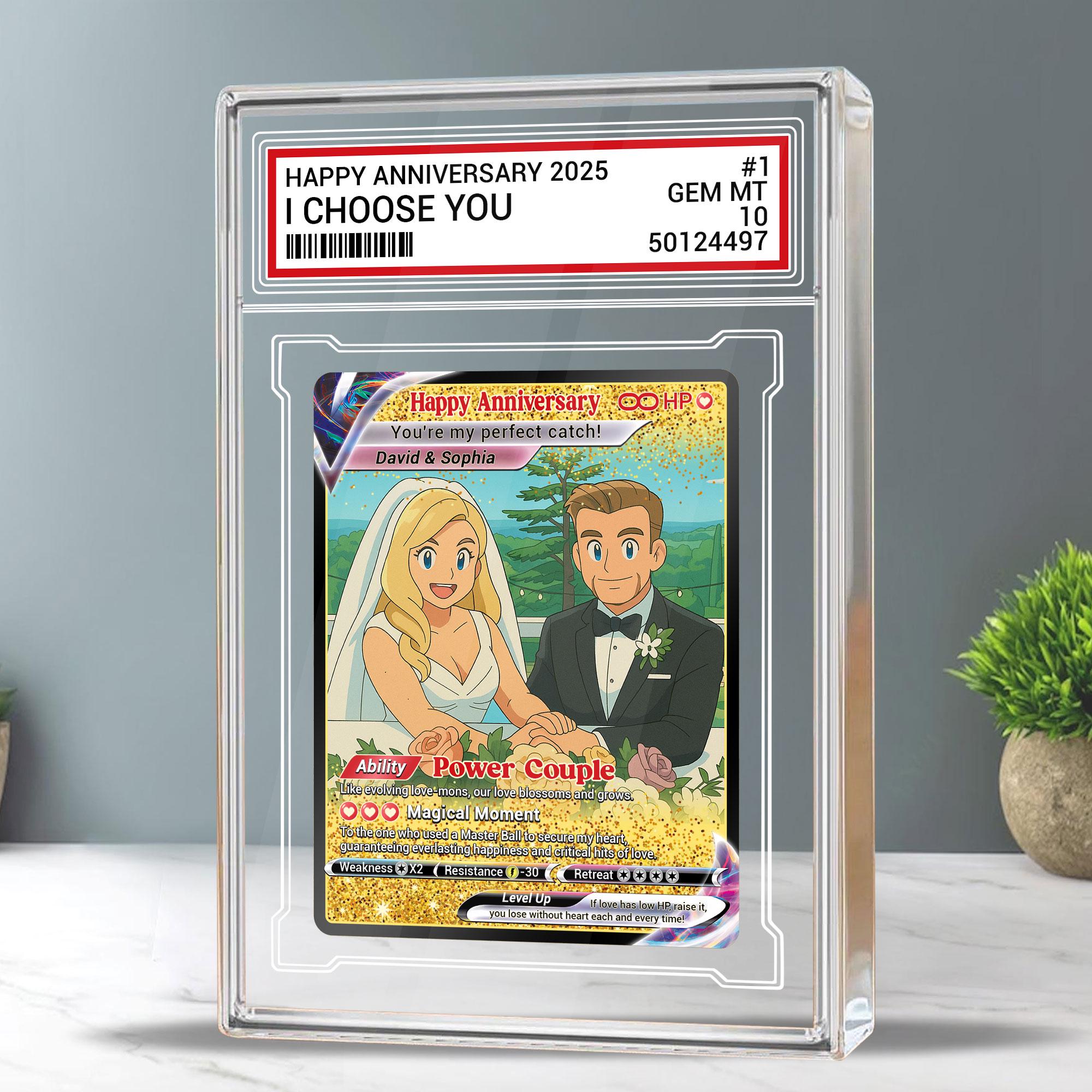 Custom Photo Couple Trading Card Gift, Anime-Inspired Wedding Keepsake, Couple Pokemo Fans, Personalized Acrylic Bloc...
