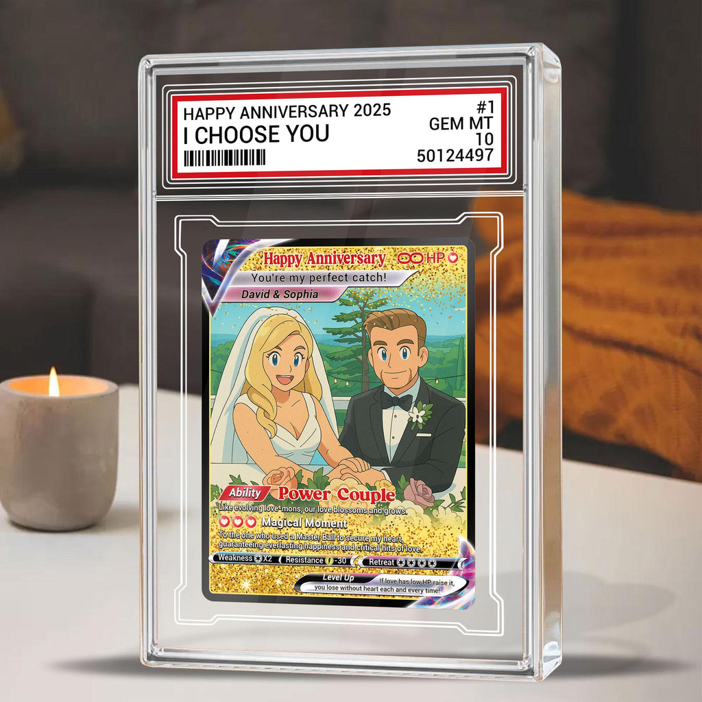 Custom Photo Couple Trading Card Gift, Anime-Inspired Wedding Keepsake, Couple Pokemo Fans, Personalized Acrylic Bloc...