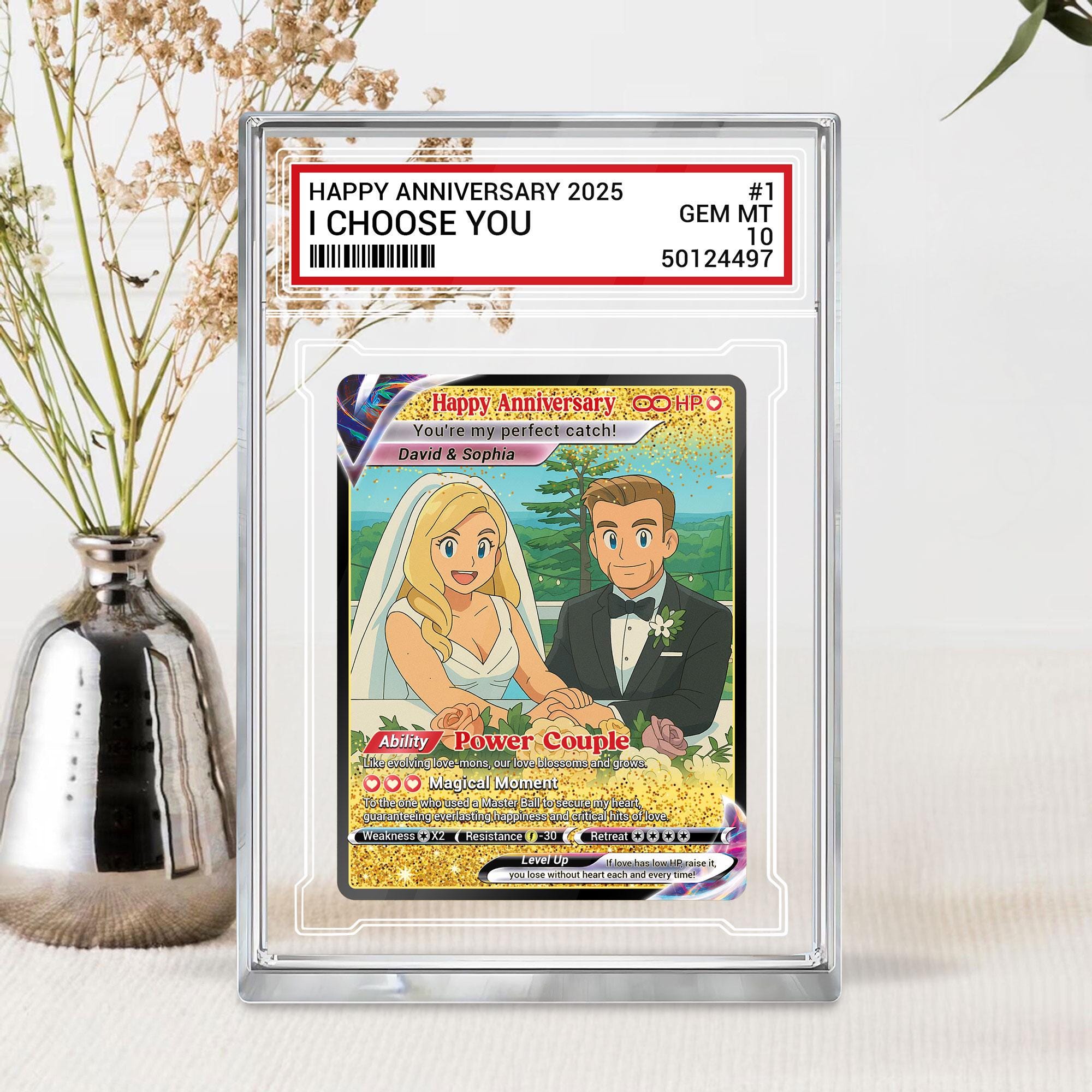 Custom Photo Couple Trading Card Gift, Anime-Inspired Wedding Keepsake, Couple Pokemo Fans, Personalized Acrylic Bloc...