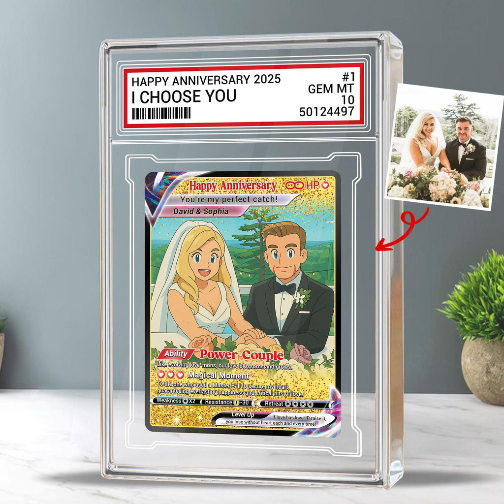 Custom Photo Couple Trading Card Gift, Anime-Inspired Wedding Keepsake, Couple Pokemo Fans, Personalized Acrylic Bloc...