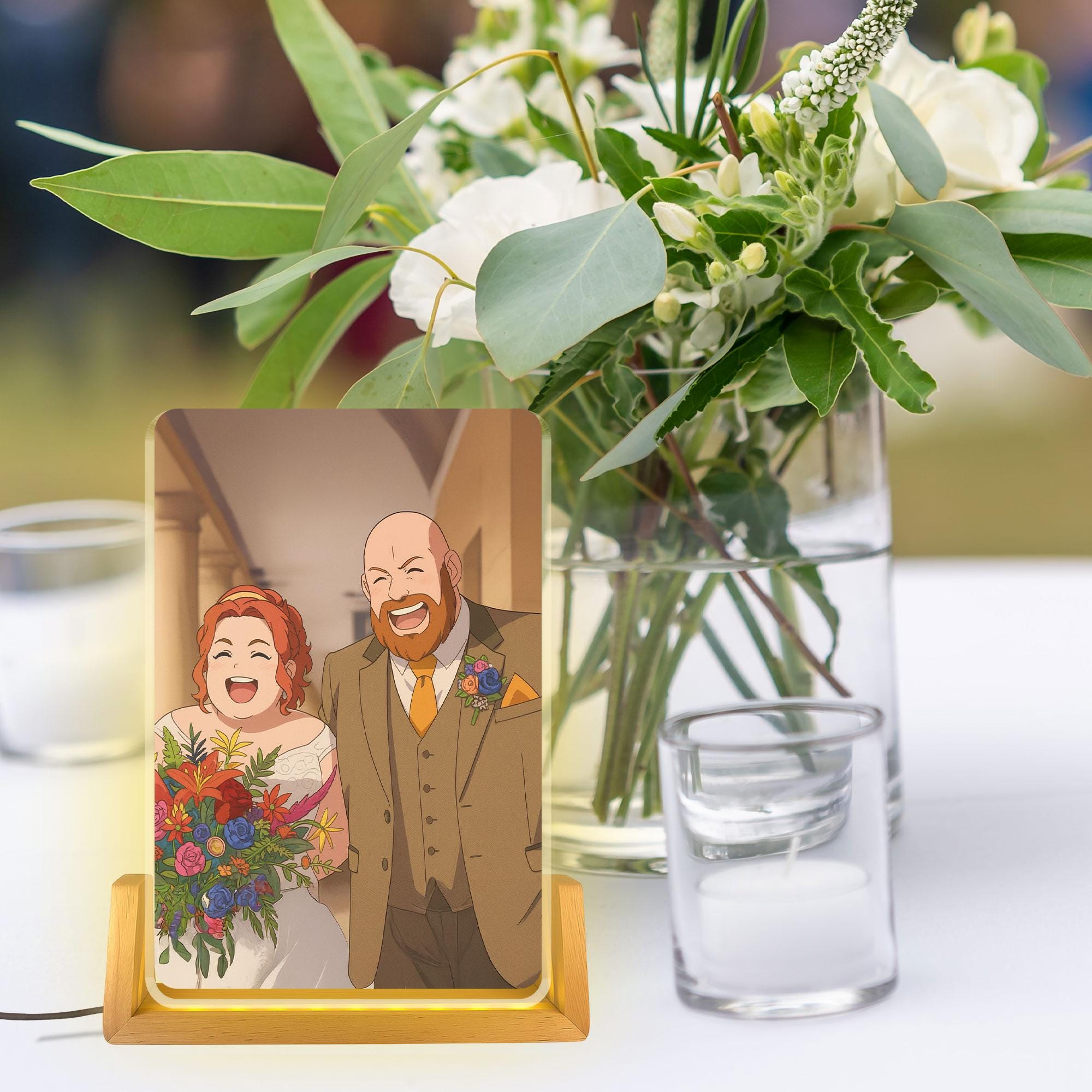 Custom Photo Wedding Couple Night Light, Personalized Anime Portrait Lamp, Romantic Gift, Anniversary Light Decoratio...