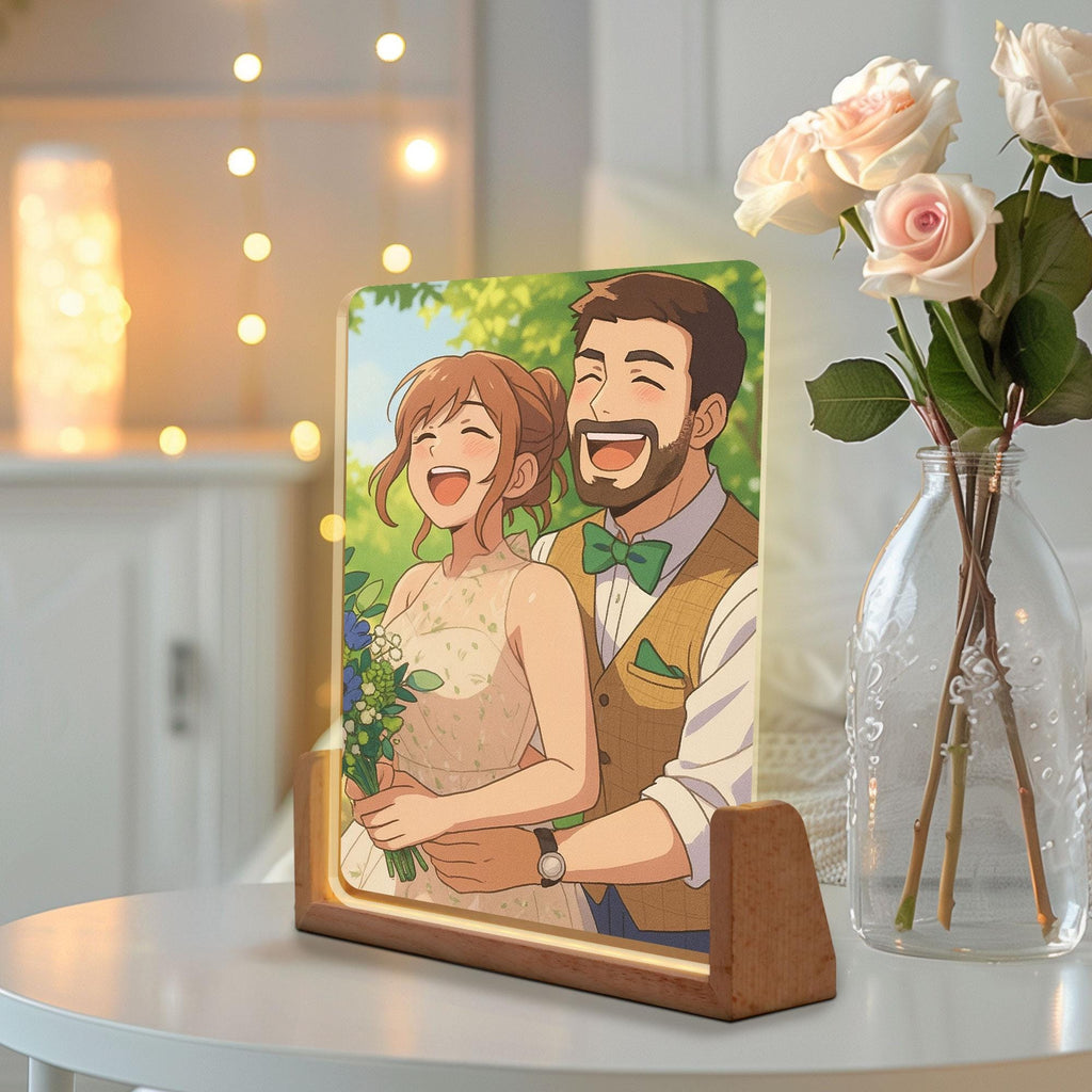 Custom Photo Wedding Couple Night Light, Personalized Anime Portrait Lamp, Romantic Gift, Wedding Plaque Gifts, Anniv...