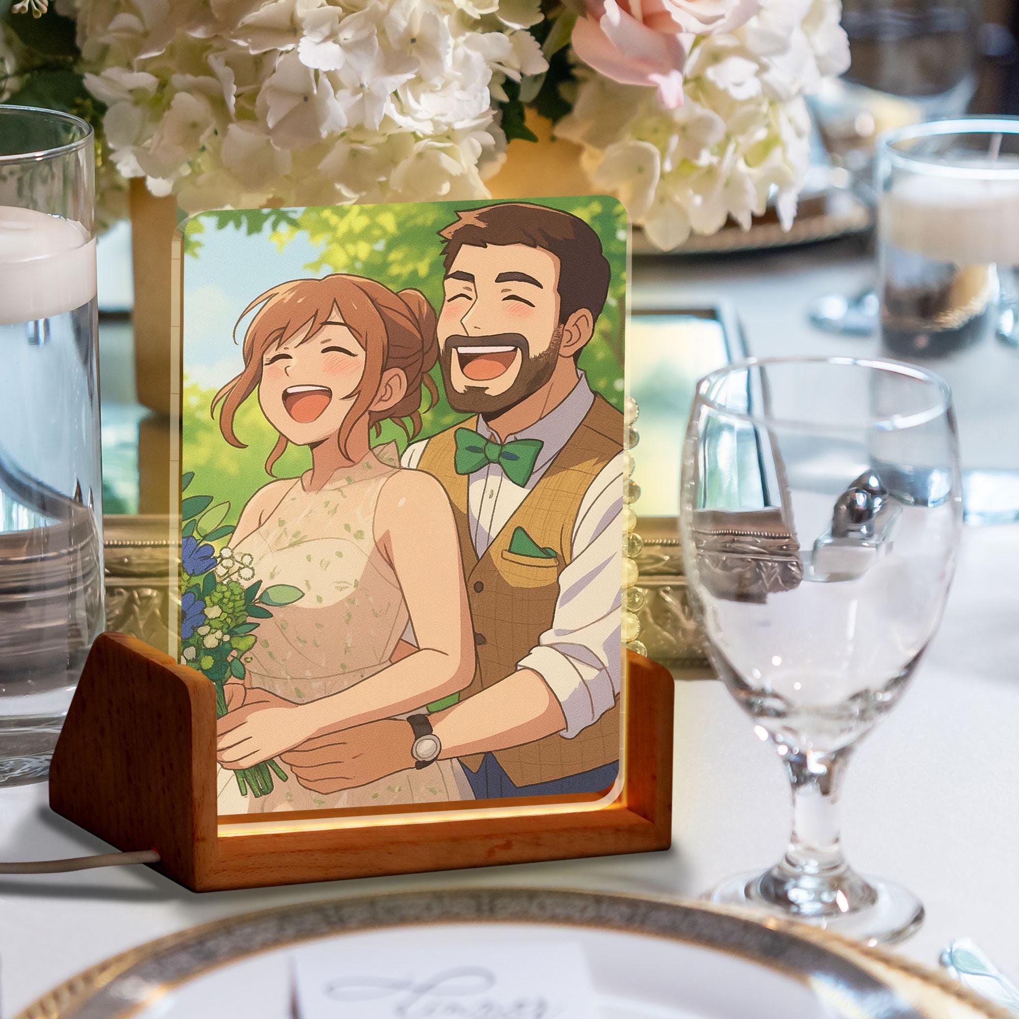 Custom Photo Wedding Couple Night Light, Personalized Anime Portrait Lamp, Romantic Gift, Wedding Plaque Gifts, Anniv...