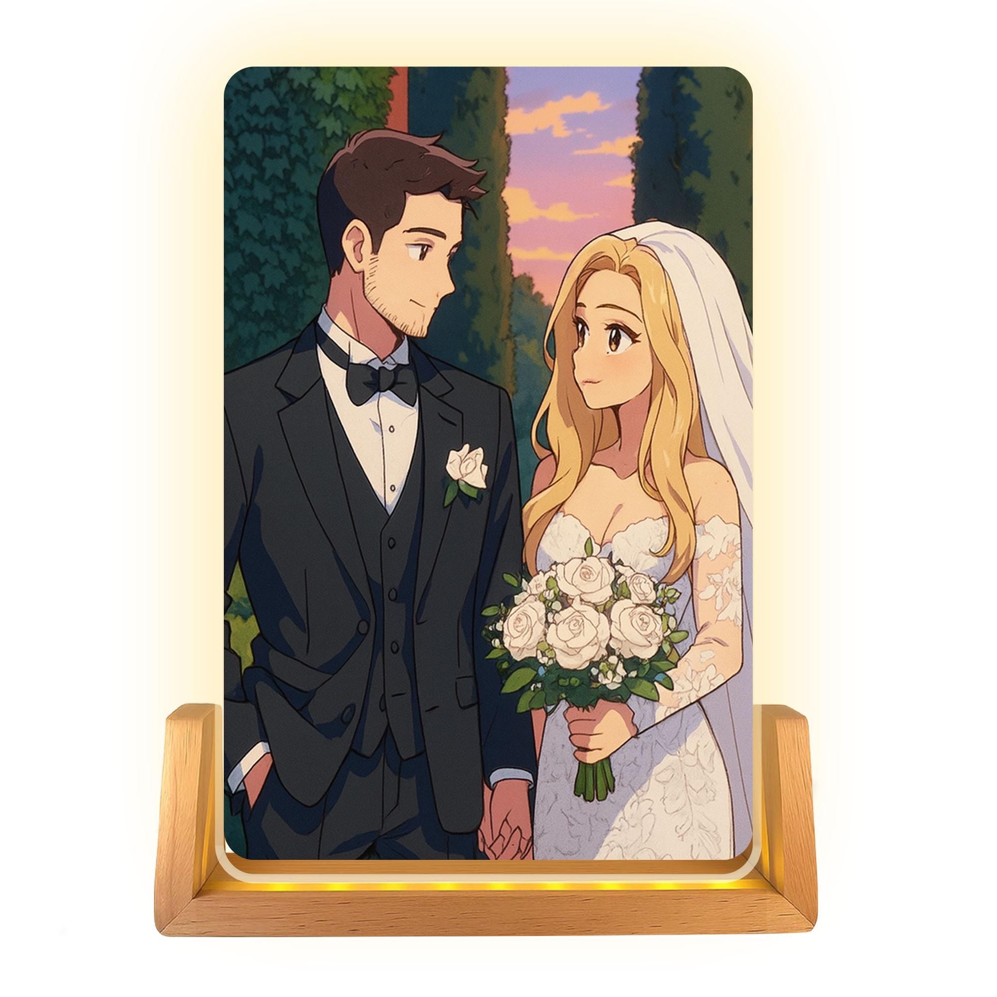 Custom Photo Wedding Couple Night Light, Romantic Gift, Personalized Anime Portrait Lamp, Wedding Plaque Gifts, Anniv...
