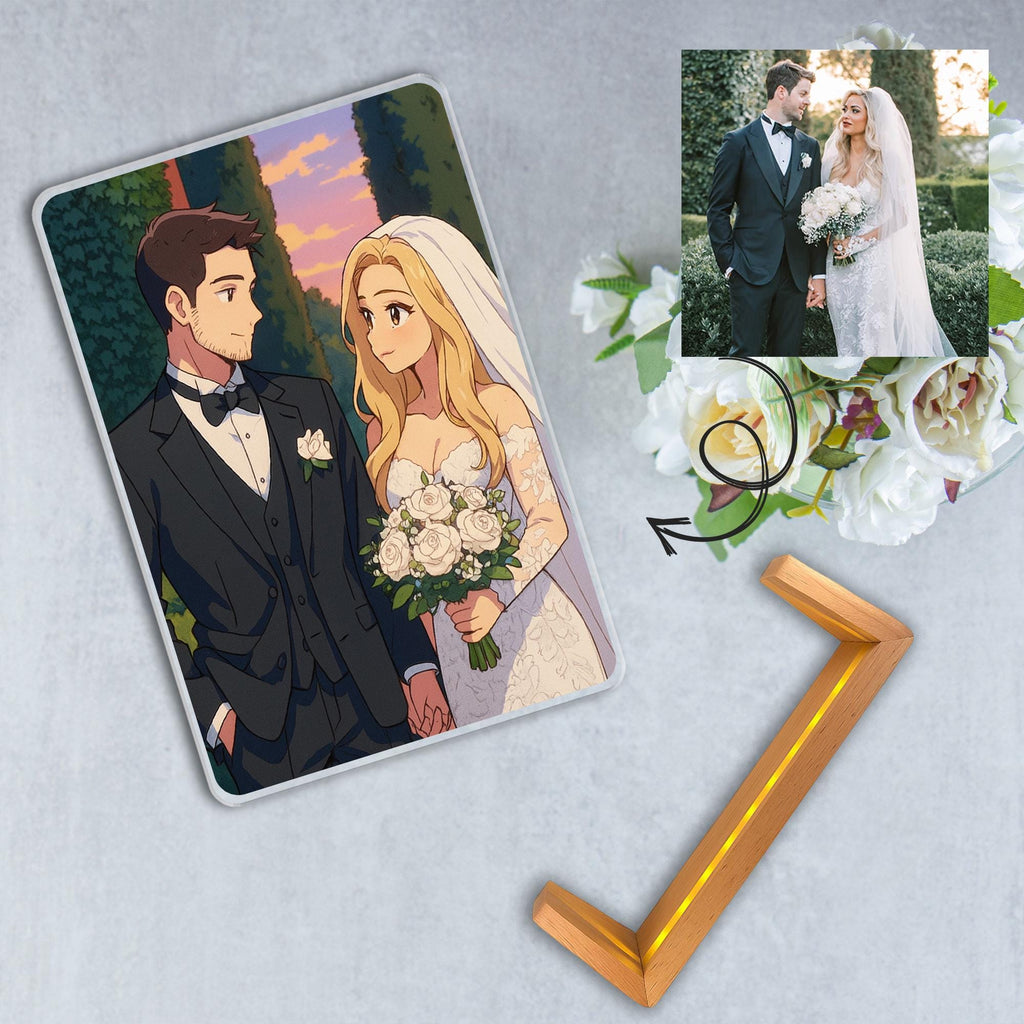 Custom Photo Wedding Couple Night Light, Romantic Gift, Personalized Anime Portrait Lamp, Wedding Plaque Gifts, Anniv...