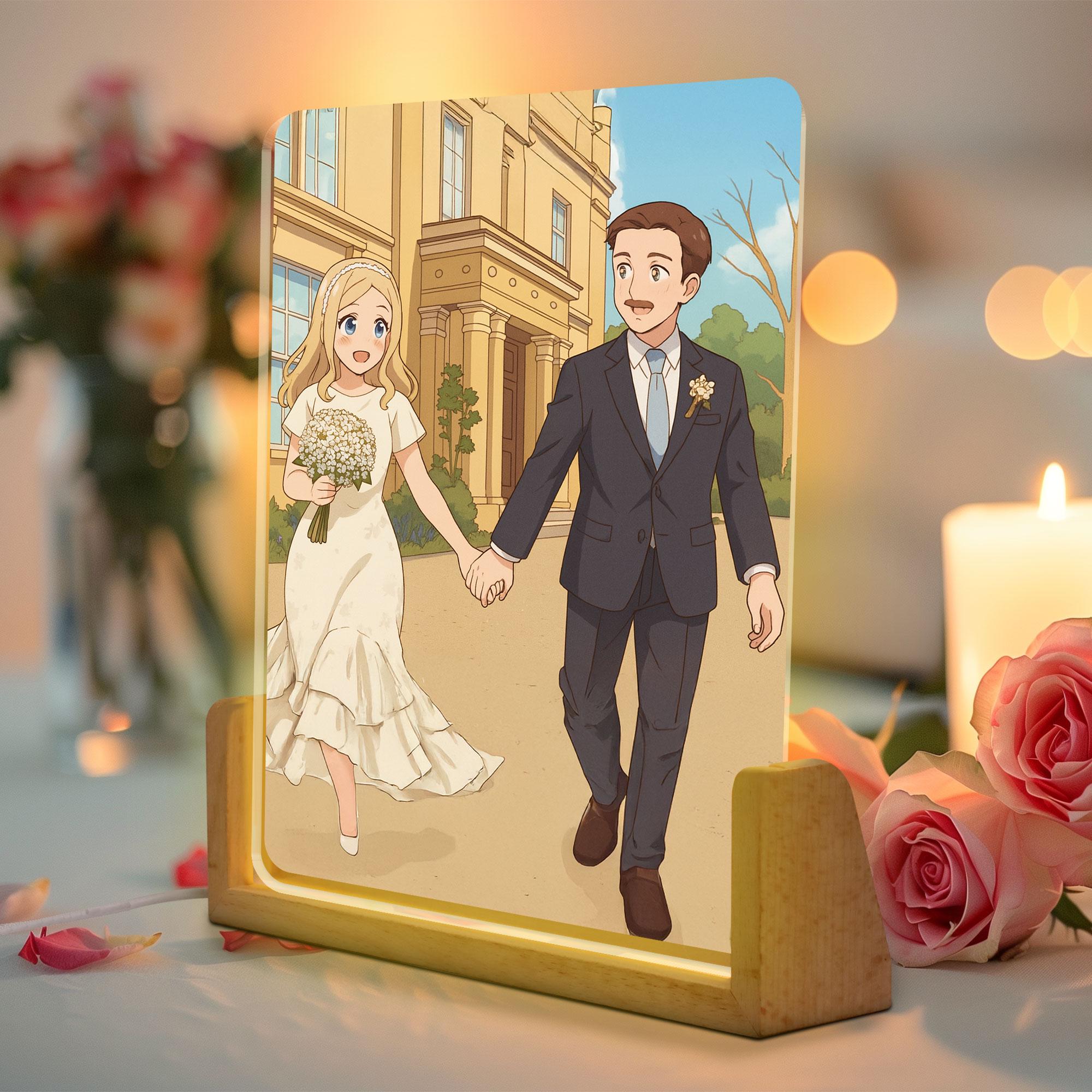 Personalized Anime Portrait Lamp, Custom Photo Wedding Couple Night Light, Wedding Plaque Gifts, Anniversary Light De...