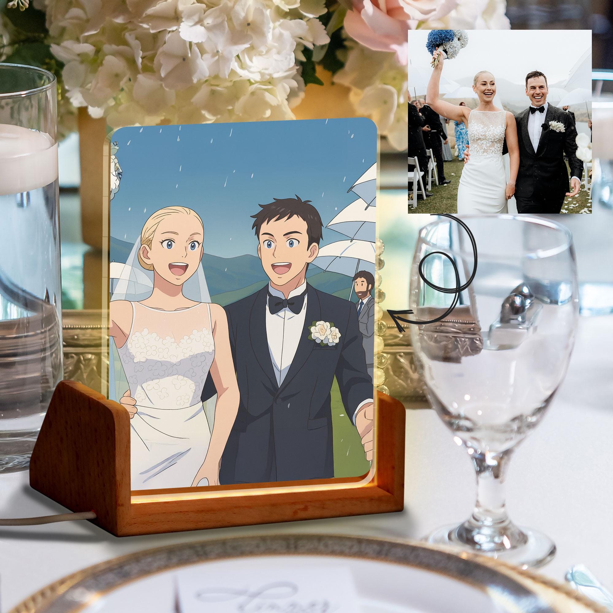 Personalized Anime Portrait Lamp, Custom Photo Wedding Couple Night Light, Romantic Gift, Wedding Plaque Gifts, Anniv...