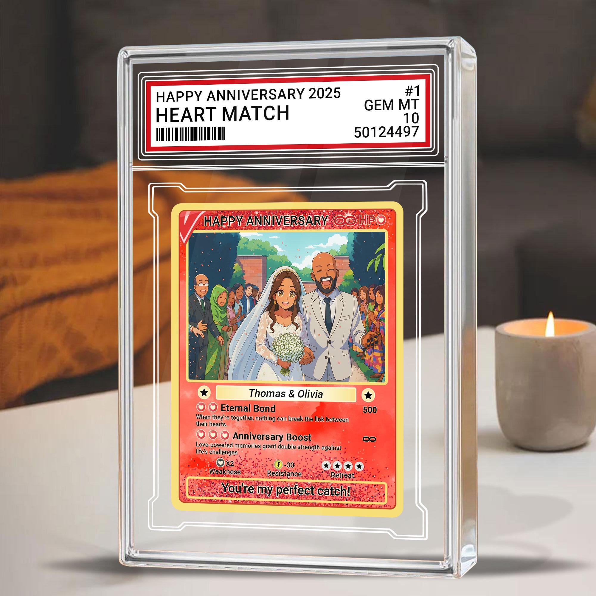 Custom Anime Photo Wedding Acrylic Block, Personalized Anniversary Pokémo Style Card Gift for Husband, Wife, or Newly...