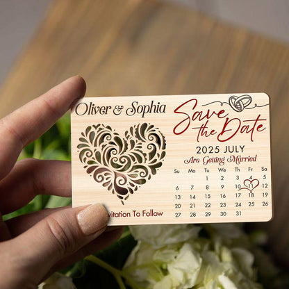 Custom Rustic Wooden Wedding Invitations with Free Envelopes, Personalized Wedding Date Calendar Keepsake, Special In...