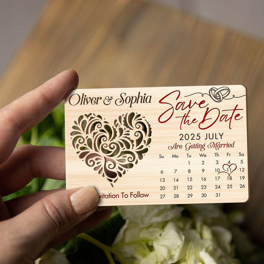 Custom Rustic Wooden Wedding Invitations with Free Envelopes, Personalized Wedding Date Calendar Keepsake, Special In...