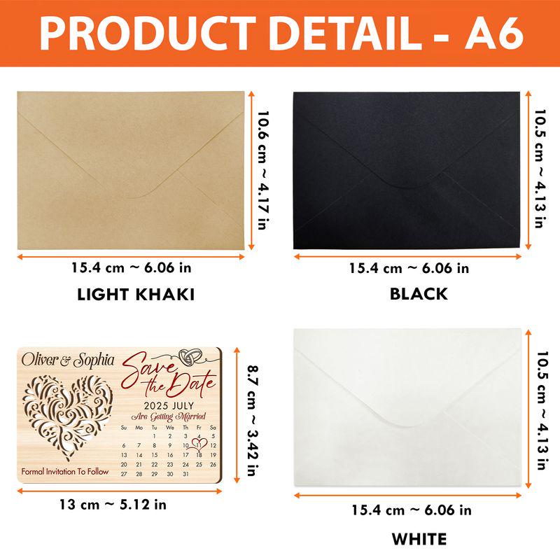 Custom Rustic Wooden Wedding Invitations with Free Envelopes, Personalized Wedding Date Calendar Keepsake, Special In...