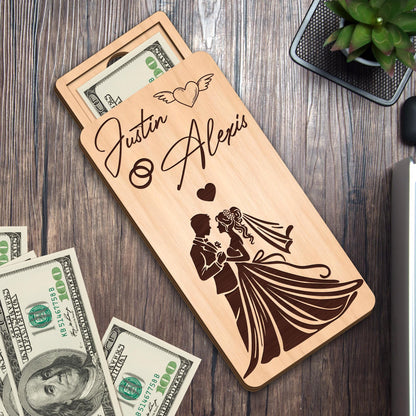 Custom Wooden Box for Money Envelope Wedding, Custom Wooden Money Gift Box with Name and Date, Wedding Gift Envelope ...